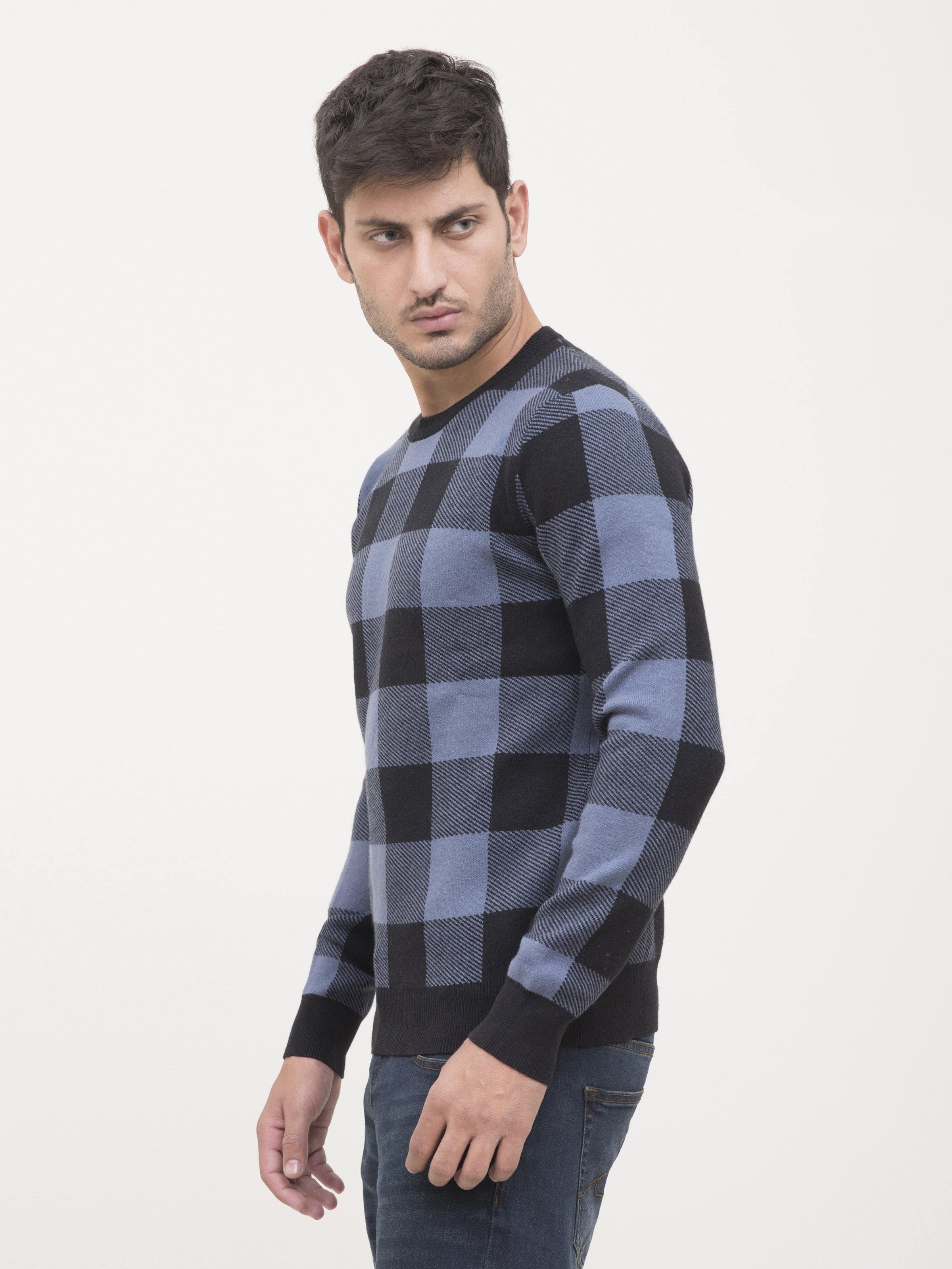 SWEATER ROUND NECK FULL SLEEVE GREY BLACK at Charcoal Clothing