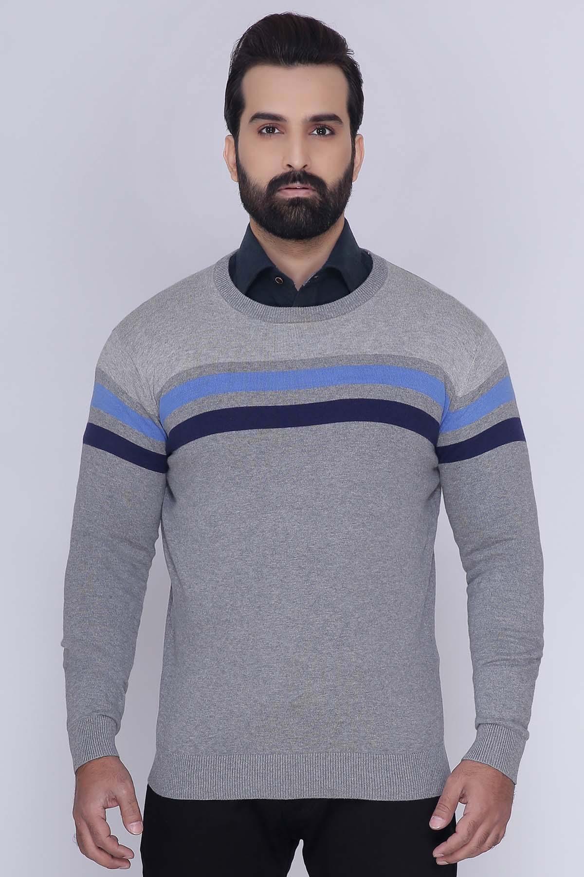 SWEATER ROUND NECK FULL SLEEVE GREY at Charcoal Clothing