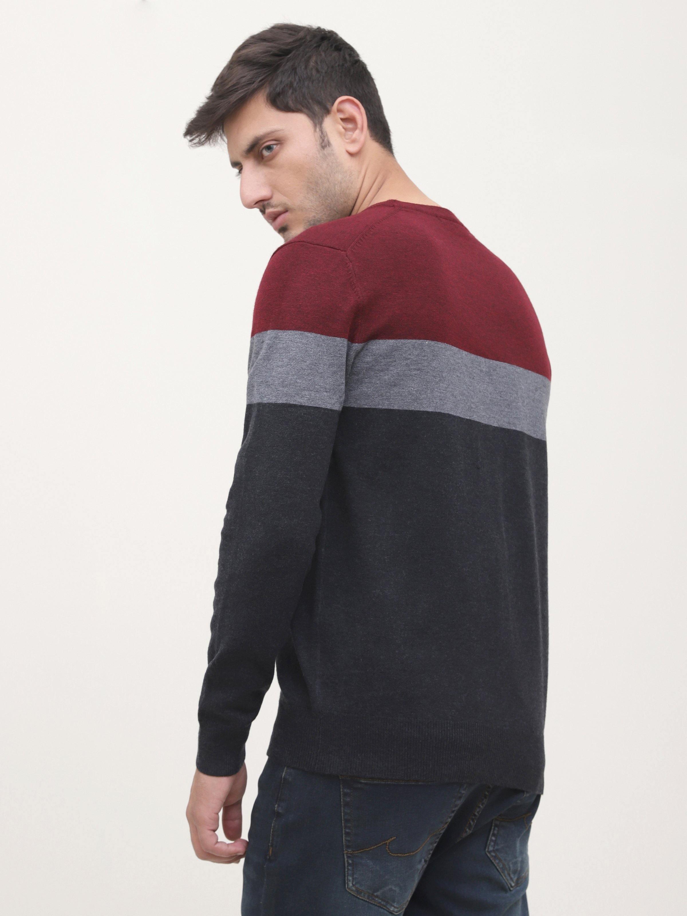 SWEATER ROUND NECK FULL SLEEVE MAHROON GREY at Charcoal Clothing