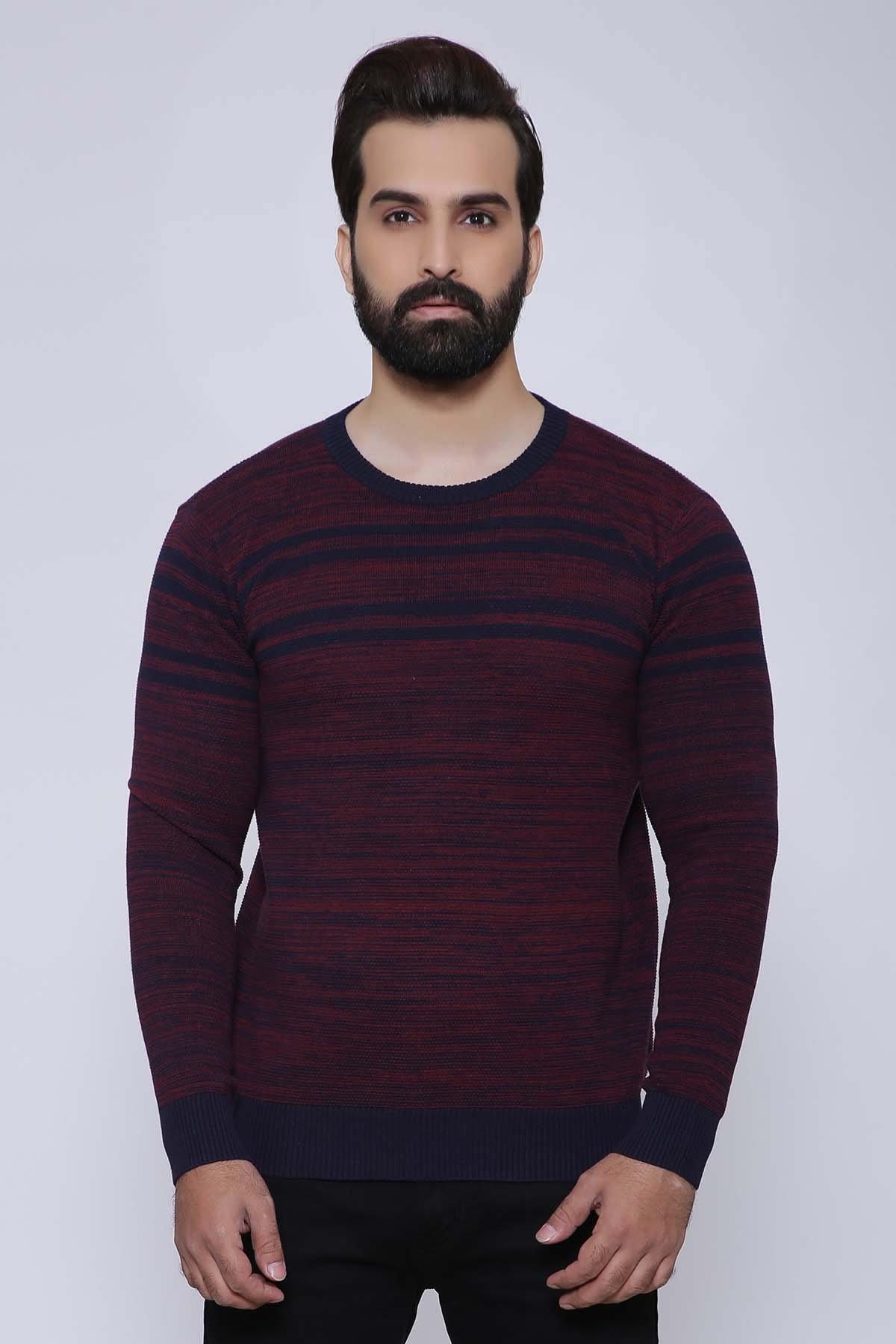 SWEATER ROUND NECK FULL SLEEVE MAROON NAVY at Charcoal Clothing