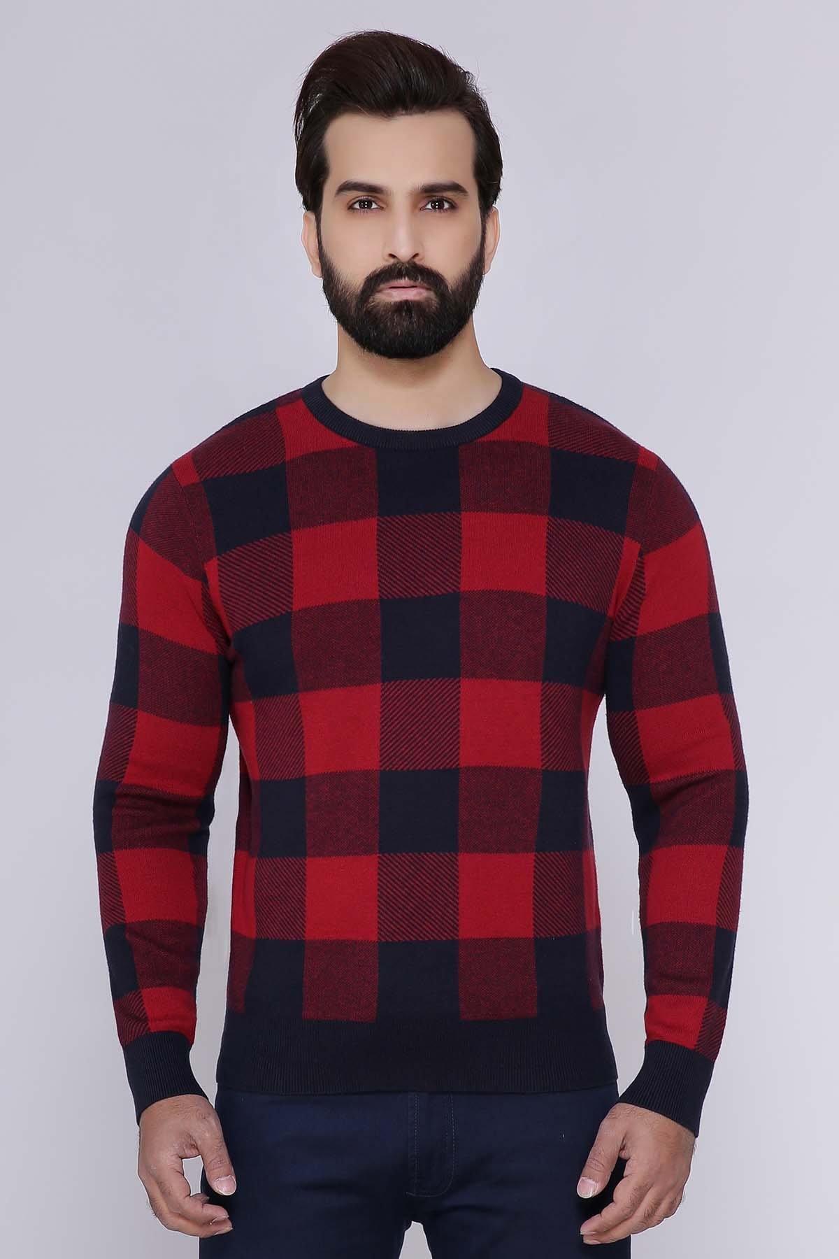 SWEATER ROUND NECK FULL SLEEVE MAROON NAVY at Charcoal Clothing