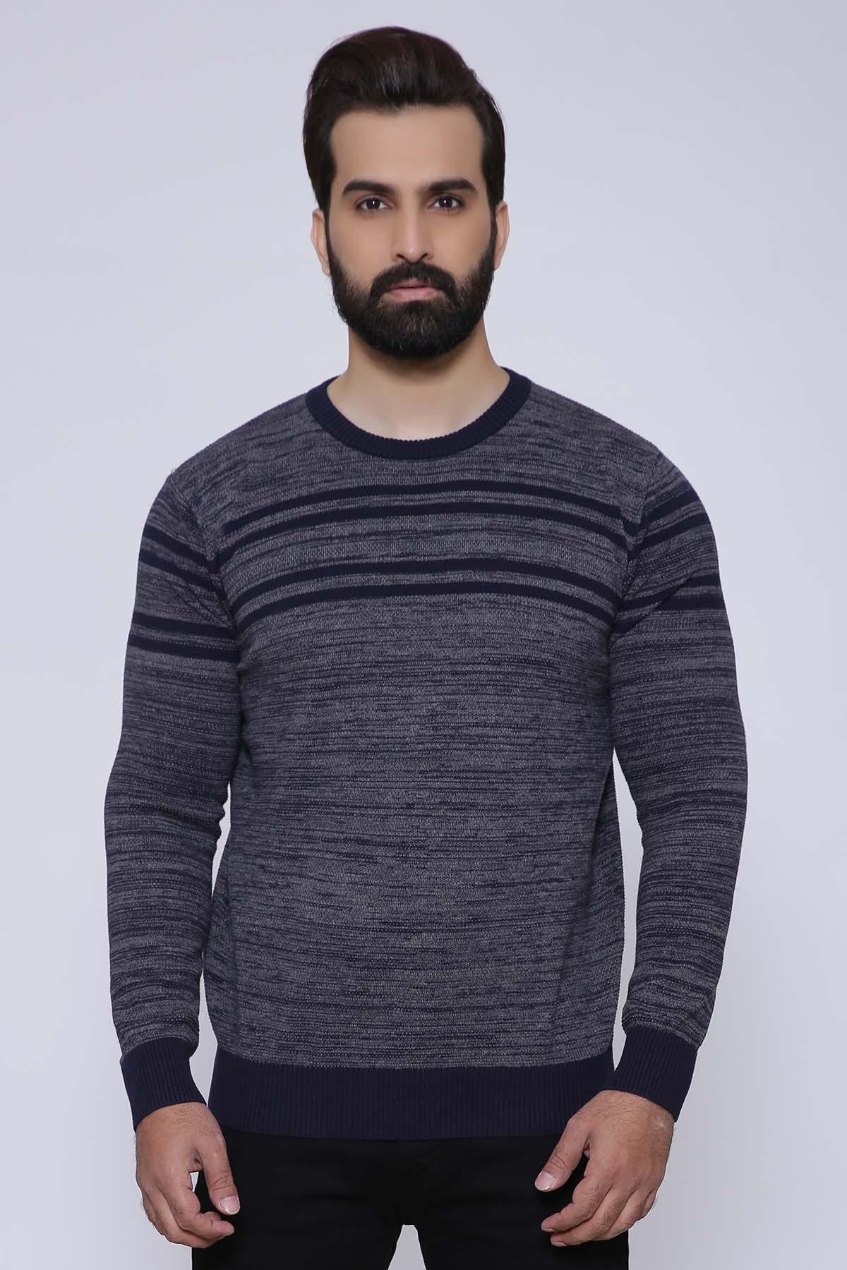 SWEATER ROUND NECK FULL SLEEVE NAVY GREY at Charcoal Clothing