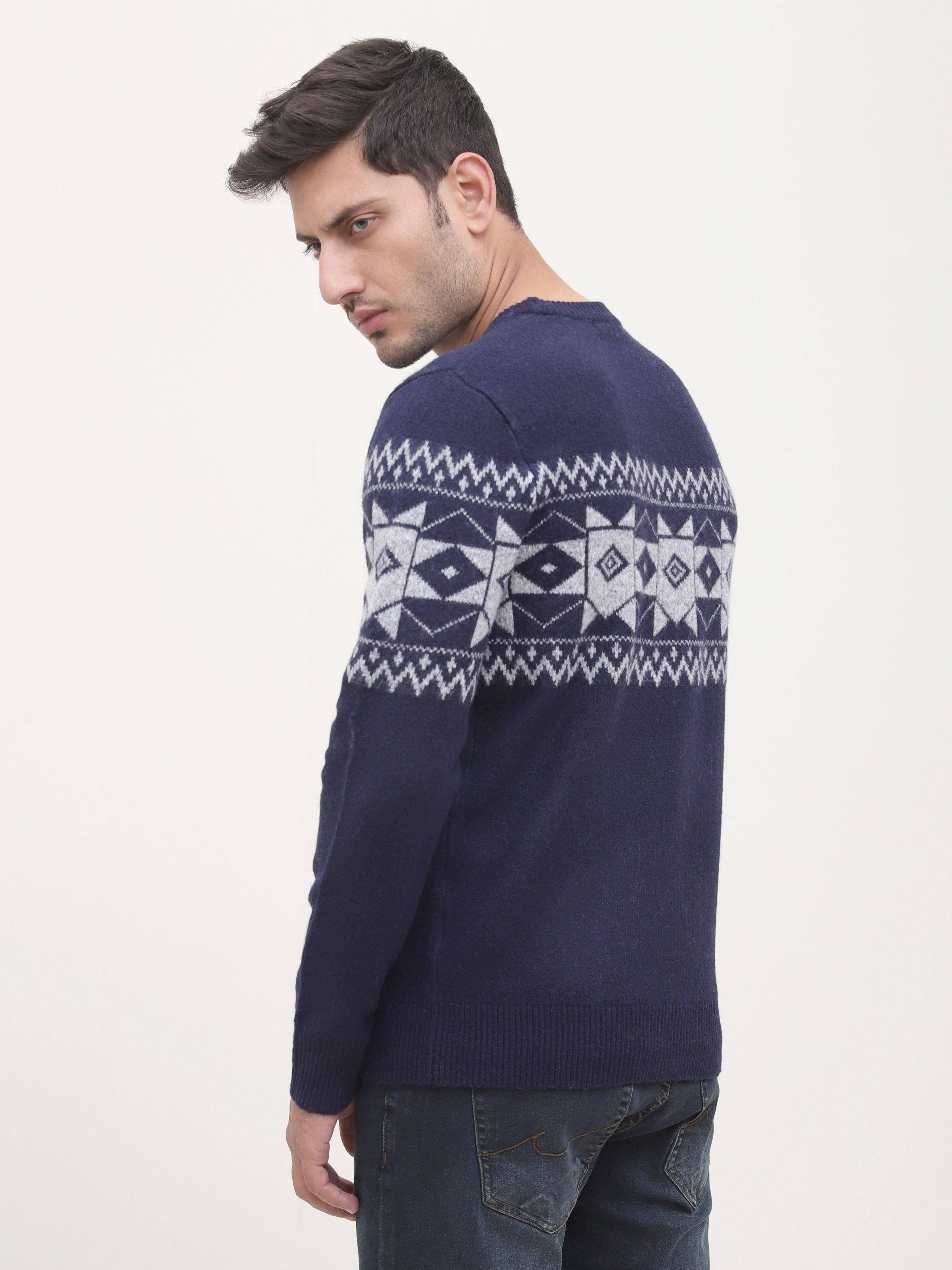 SWEATER ROUND NECK FULL SLEEVE NAVY GREY at Charcoal Clothing