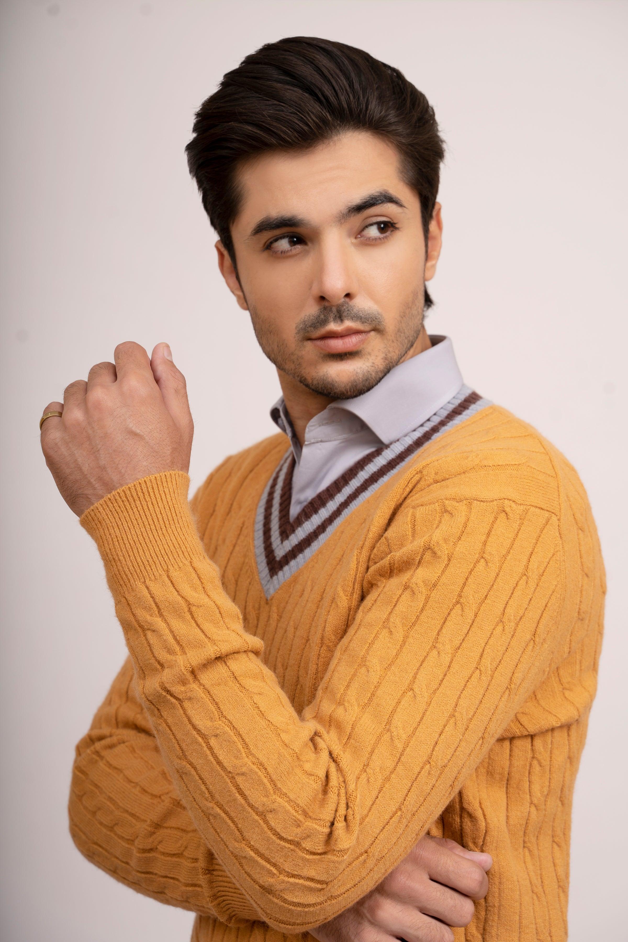 SWEATER V NECK F/L MUSTARD at Charcoal Clothing