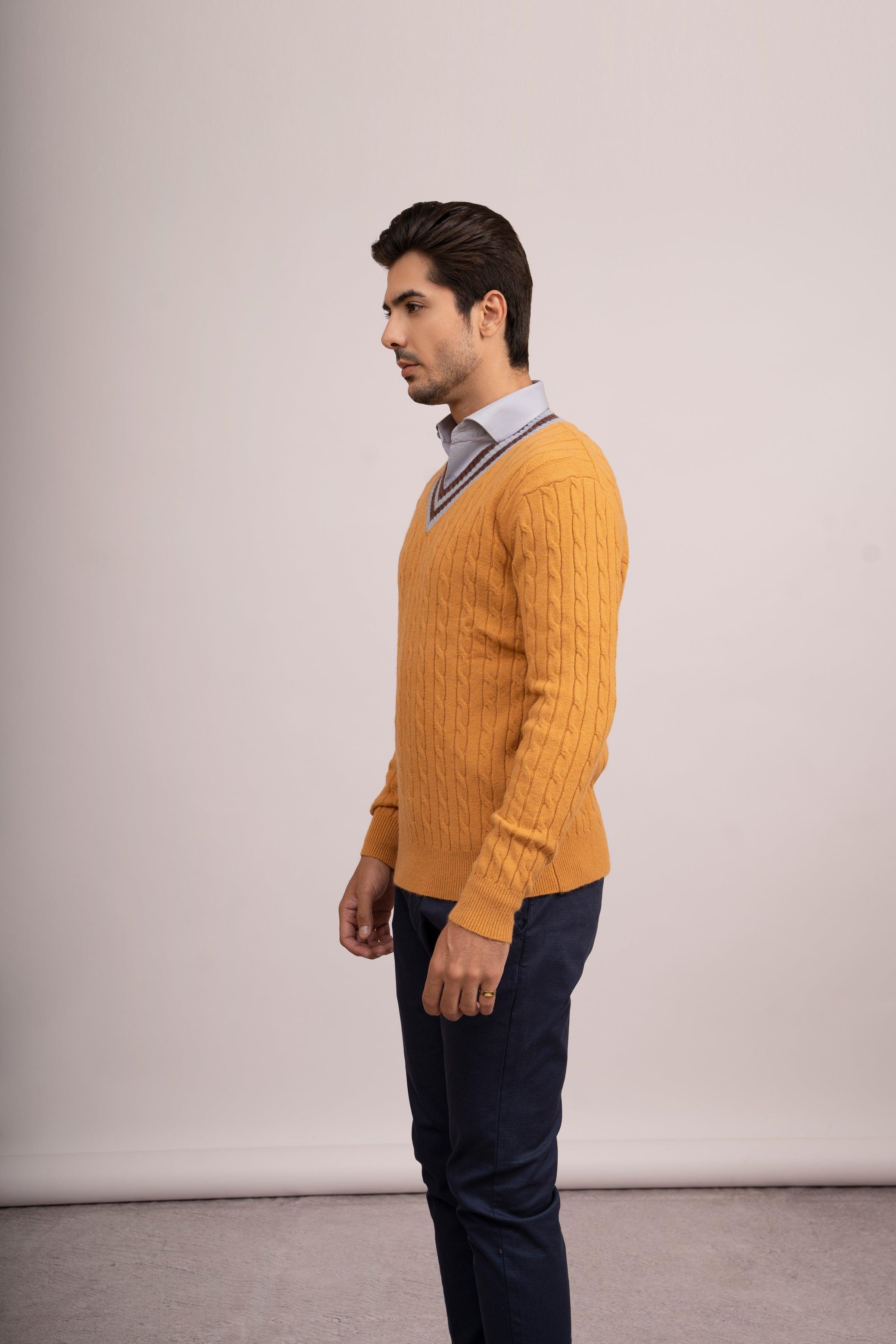 SWEATER V NECK F/L MUSTARD at Charcoal Clothing