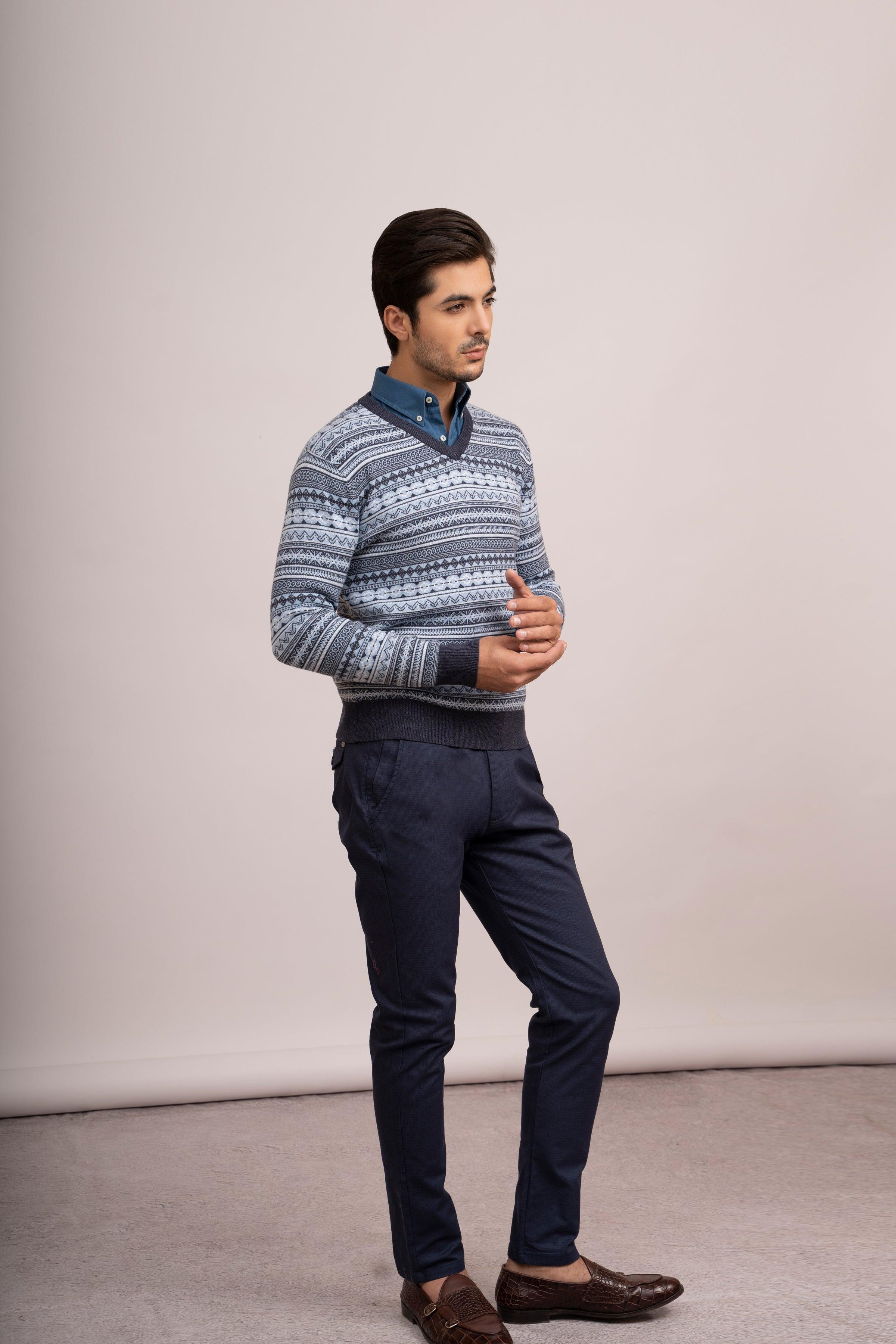 SWEATER V NECK F/L SKY BLUE at Charcoal Clothing