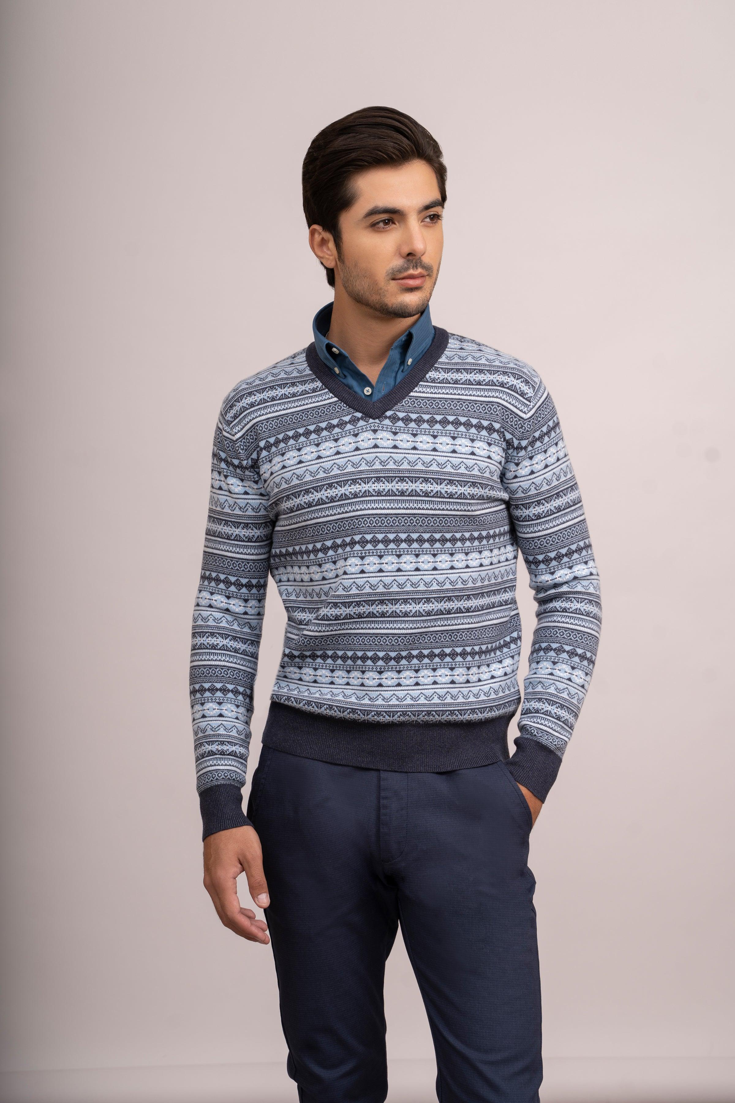 SWEATER V NECK F/L SKY BLUE at Charcoal Clothing