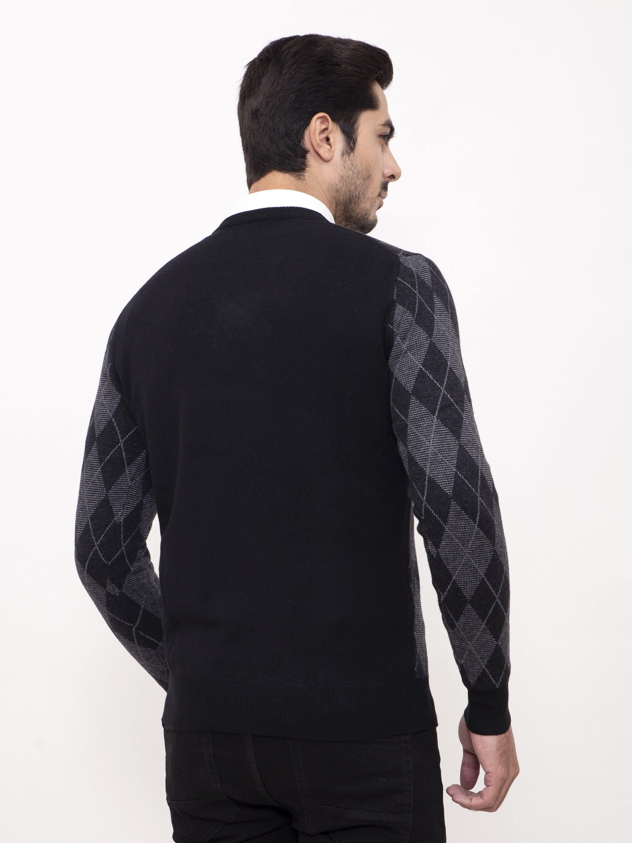 SWEATER V NECK FULL SLEEVE BLACK GREY at Charcoal Clothing
