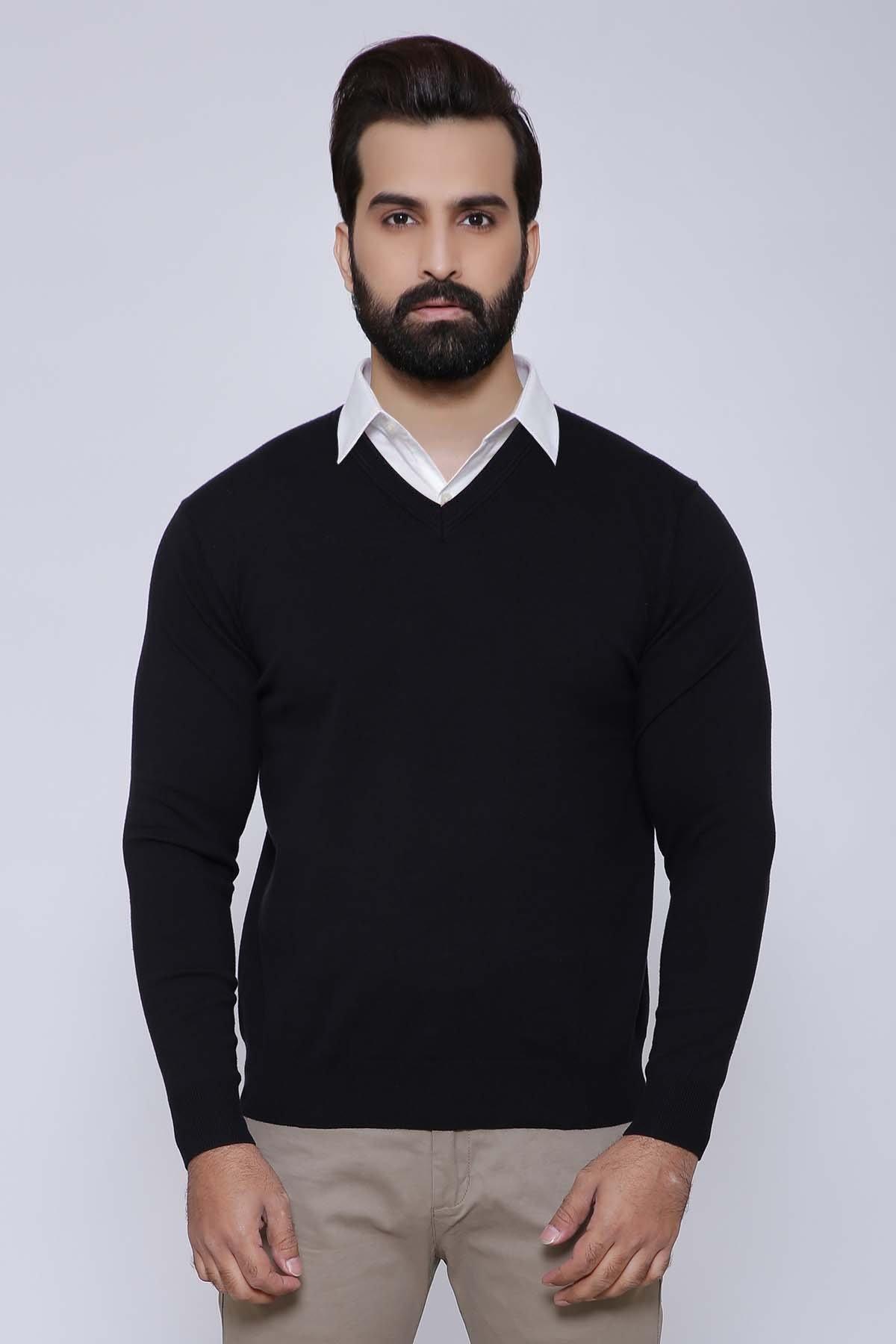 SWEATER V NECK FULL SLEEVE BLACK at Charcoal Clothing