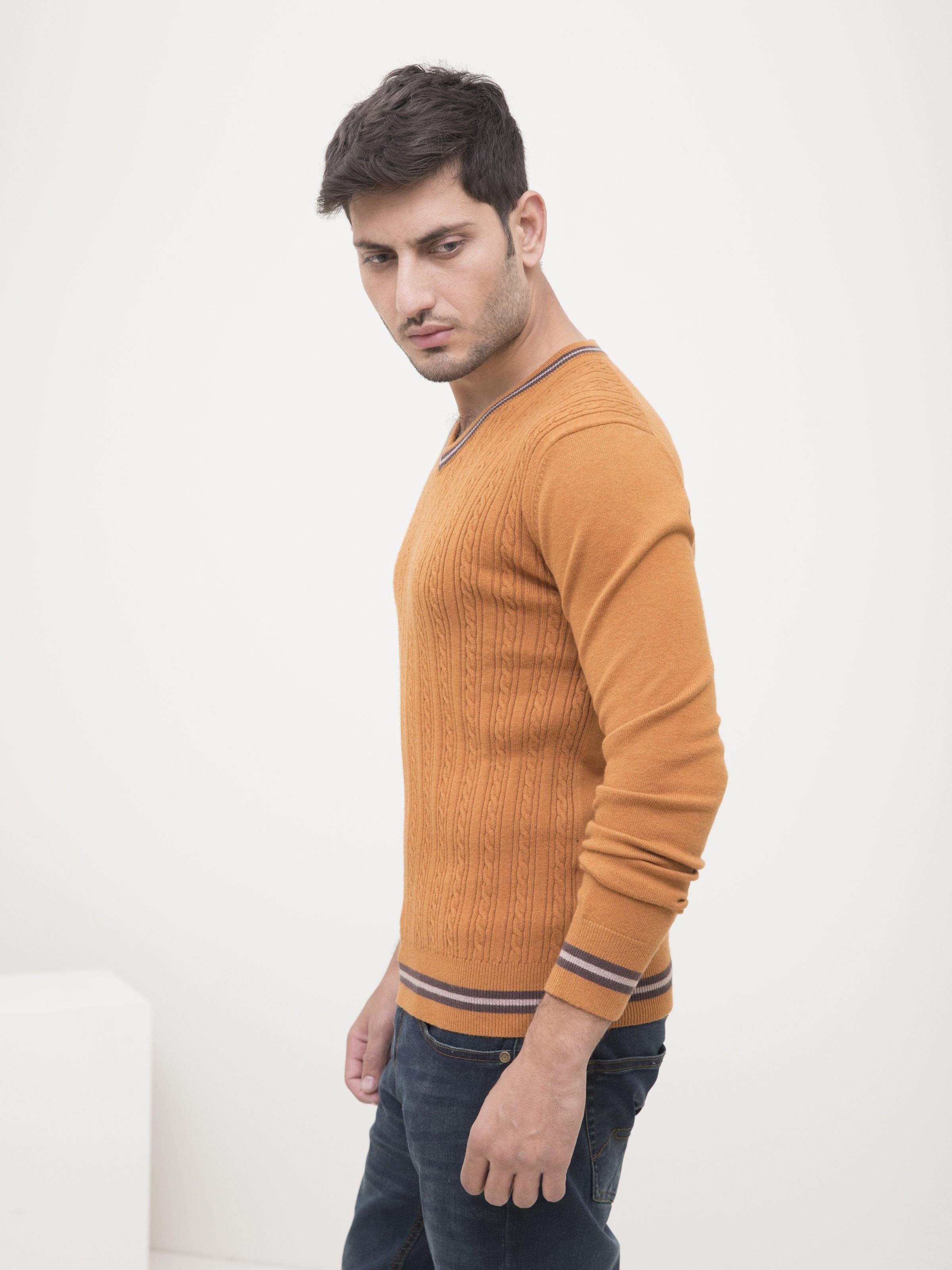 SWEATER V NECK FULL SLEEVE CAMEL at Charcoal Clothing