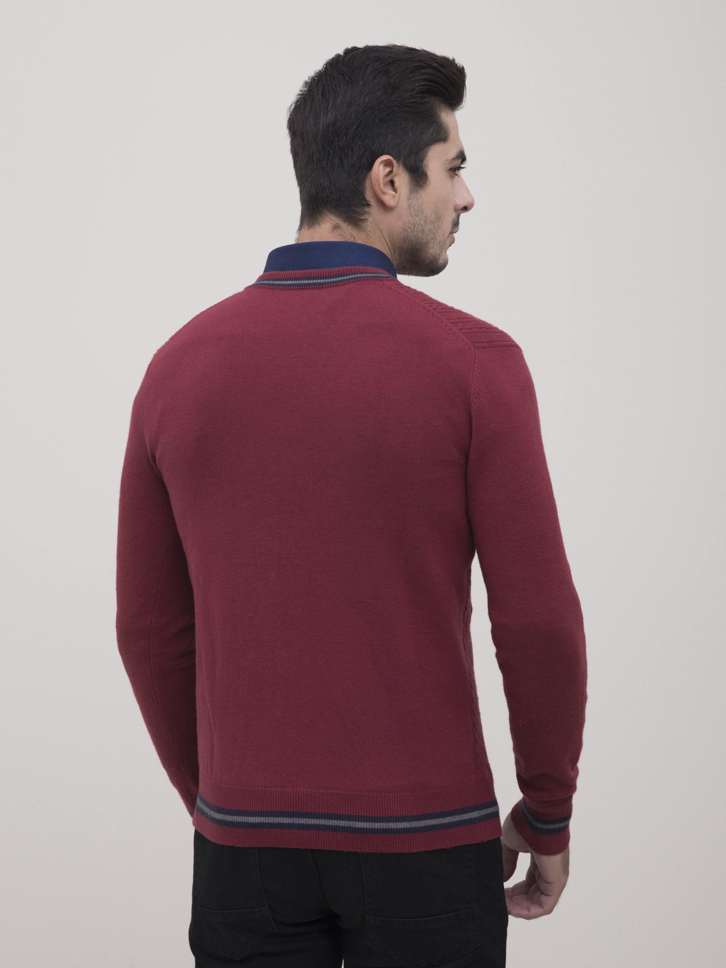 SWEATER V NECK FULL SLEEVE MAROON at Charcoal Clothing