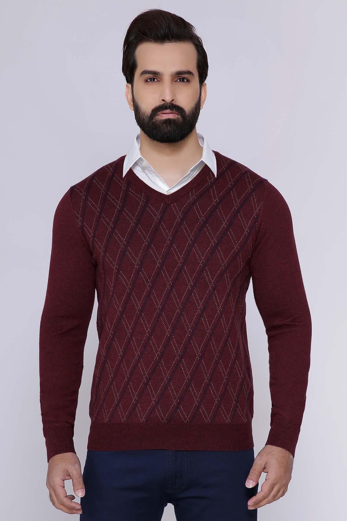 SWEATER V NECK FULL SLEEVE MAROON at Charcoal Clothing