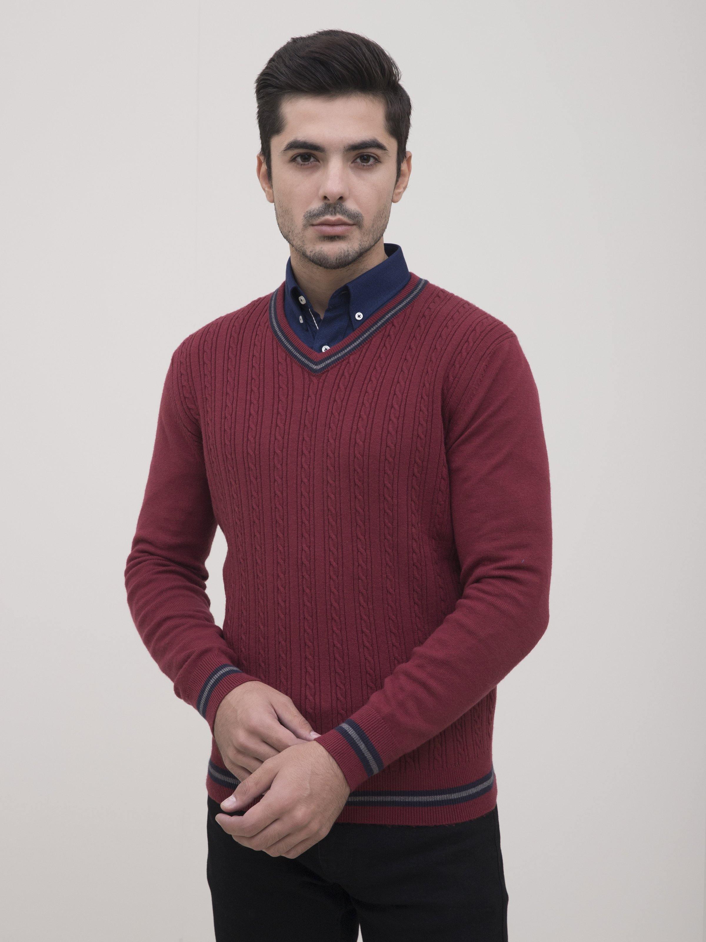 SWEATER V NECK FULL SLEEVE MAROON at Charcoal Clothing