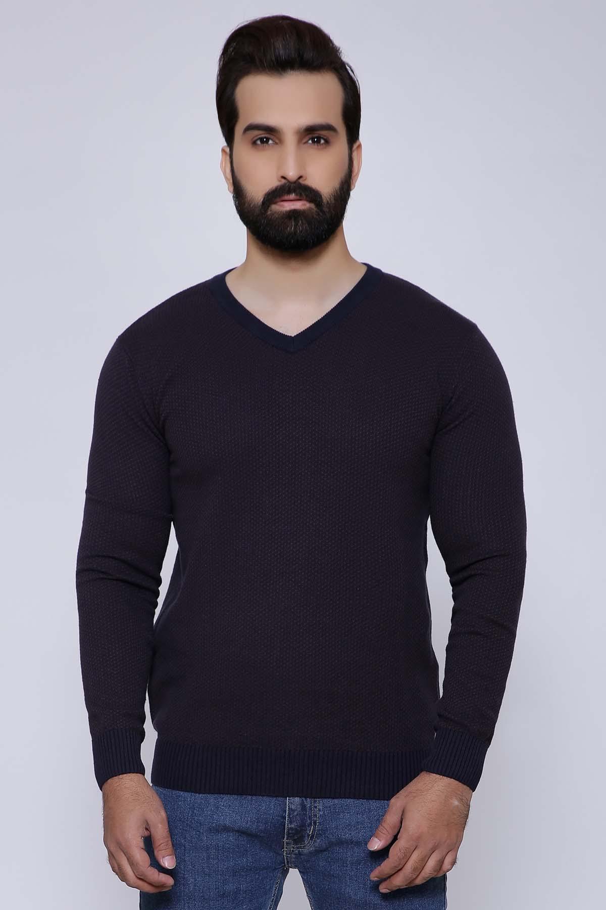 SWEATER V NECK FULL SLEEVE NAVY BROWN at Charcoal Clothing