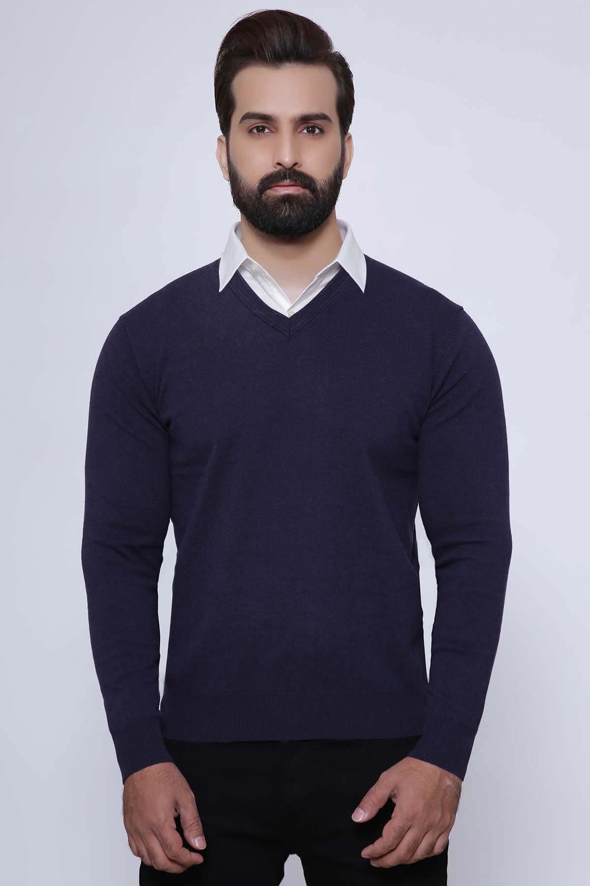SWEATER V NECK FULL SLEEVE NAVY at Charcoal Clothing