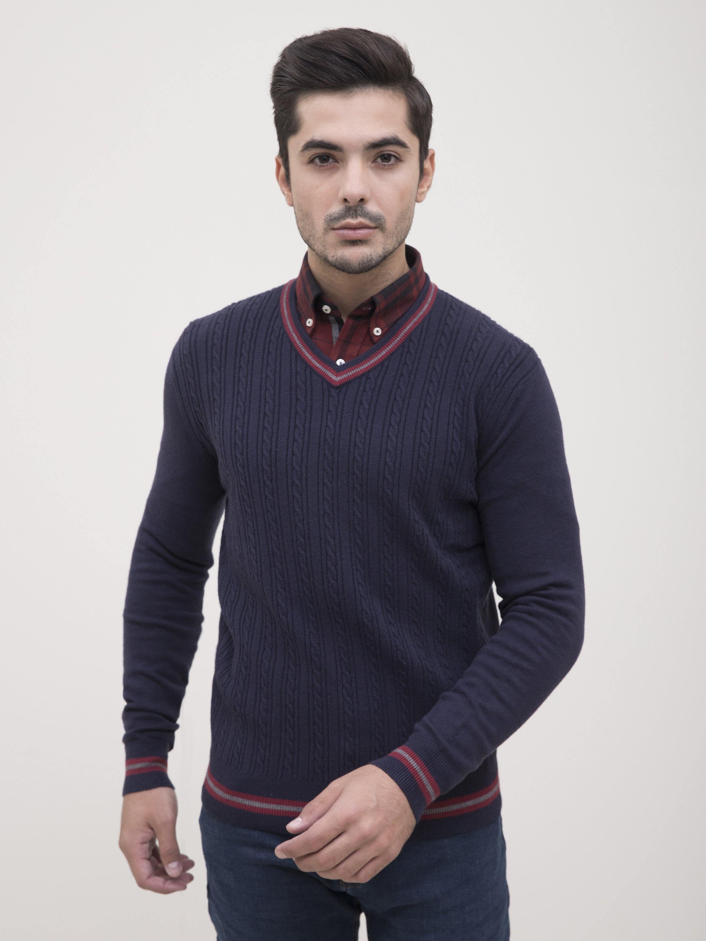 SWEATER V NECK FULL SLEEVE NAVY at Charcoal Clothing