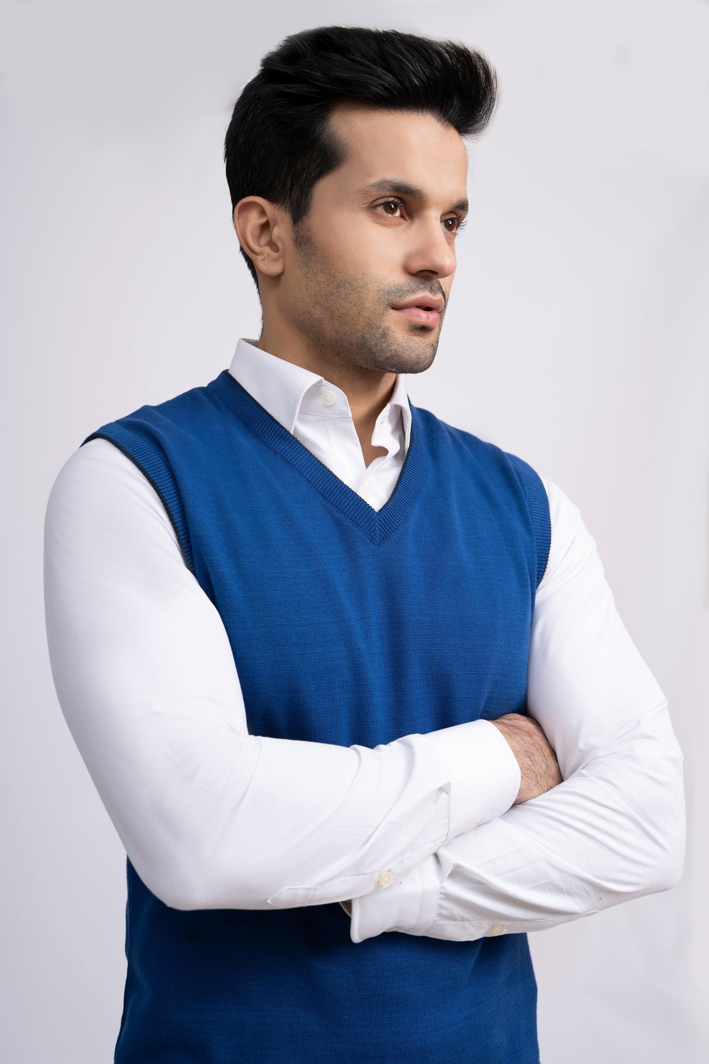 SWEATER V NECK S/L BLUE at Charcoal Clothing