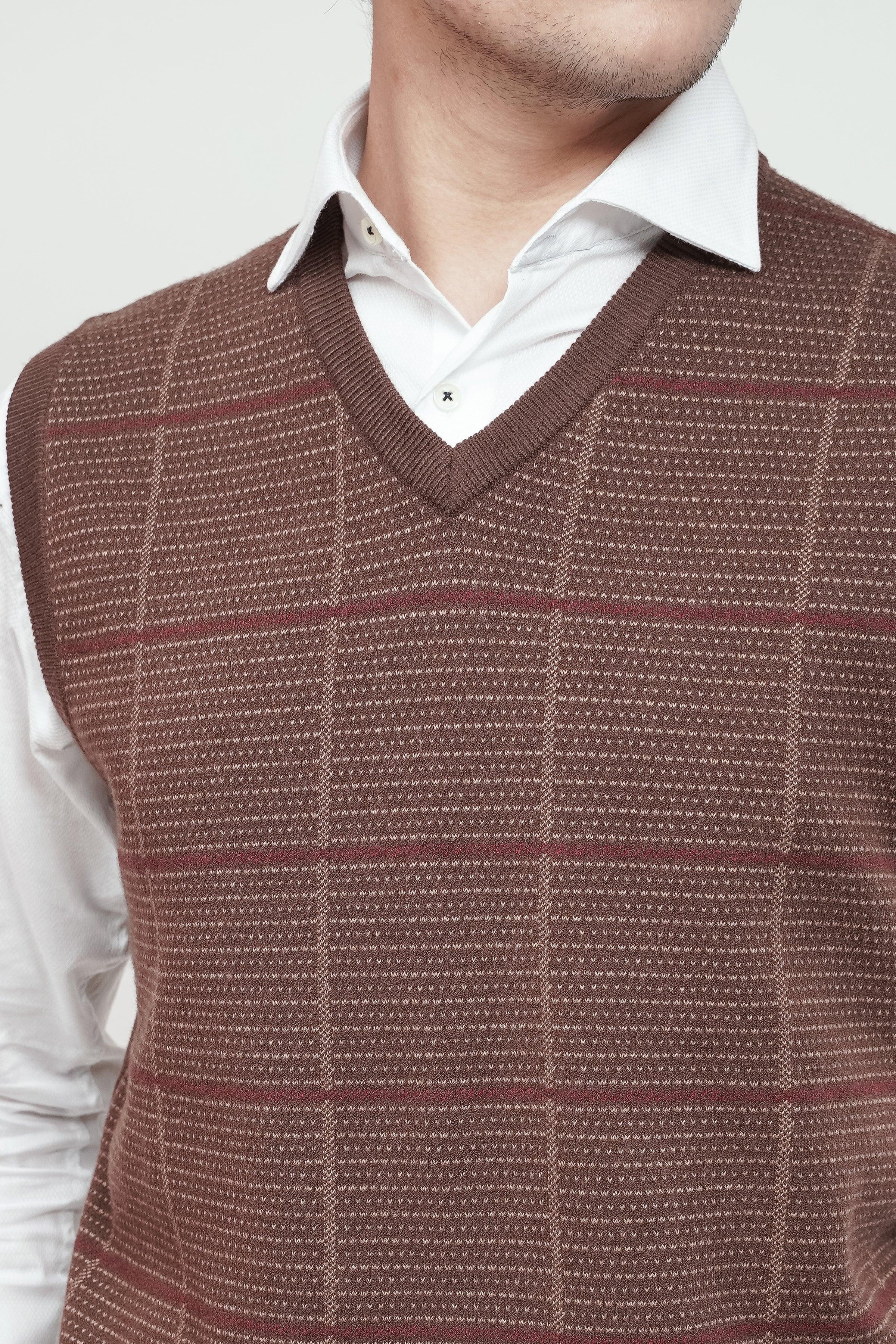 SWEATER V NECK S/L BROWN at Charcoal Clothing