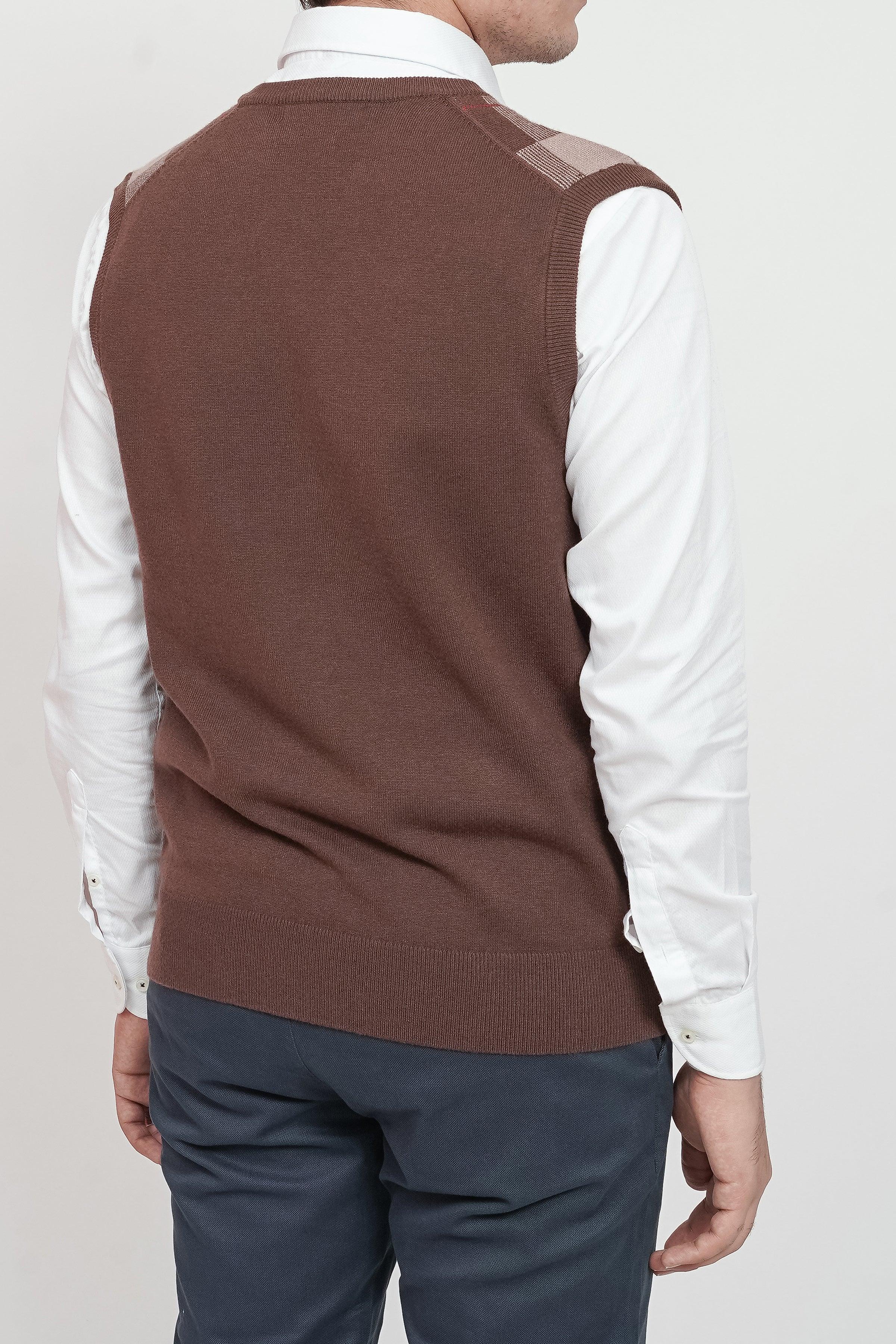 SWEATER V NECK S/L BROWN at Charcoal Clothing