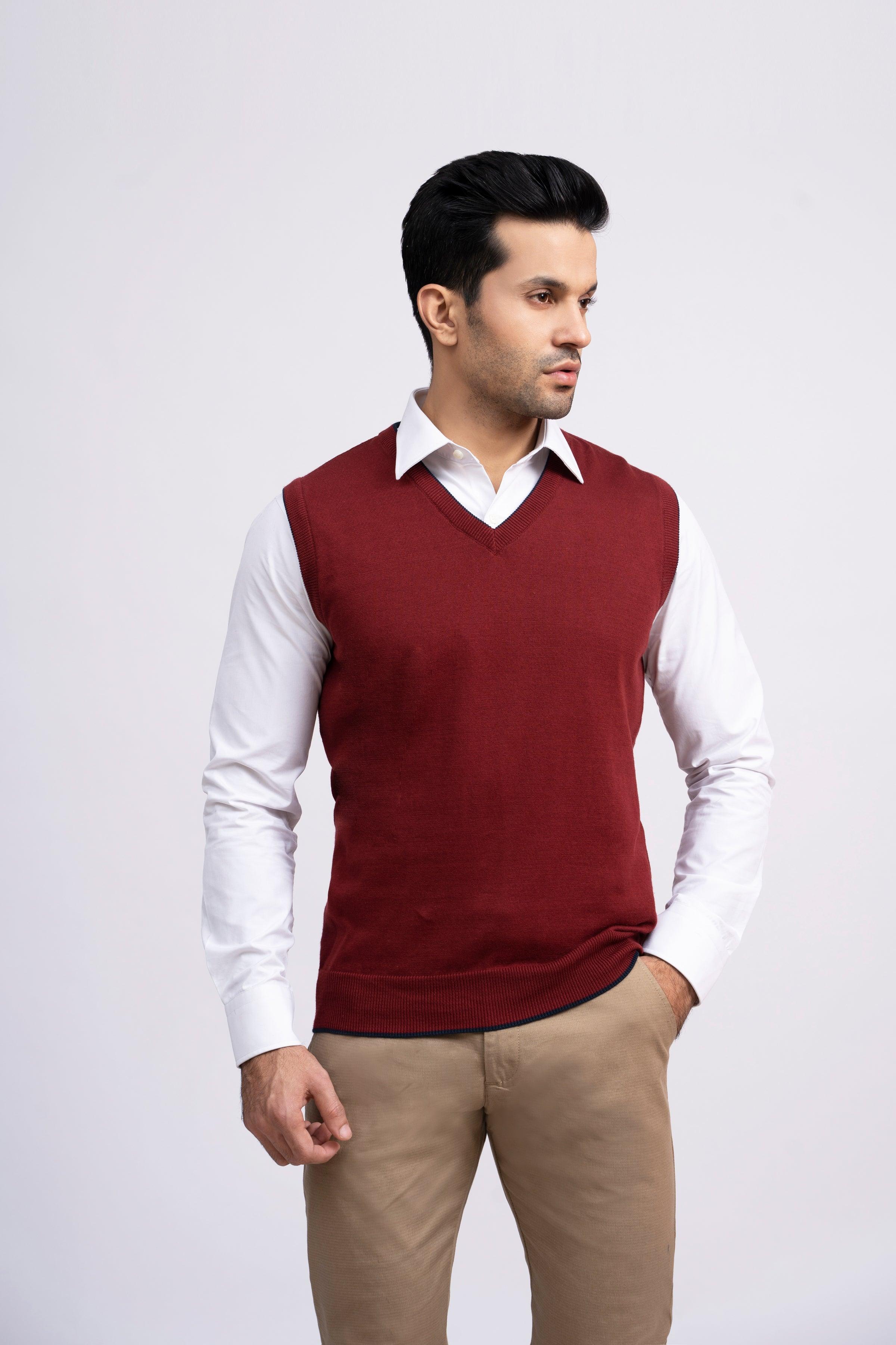 SWEATER V NECK S/L MAROON at Charcoal Clothing