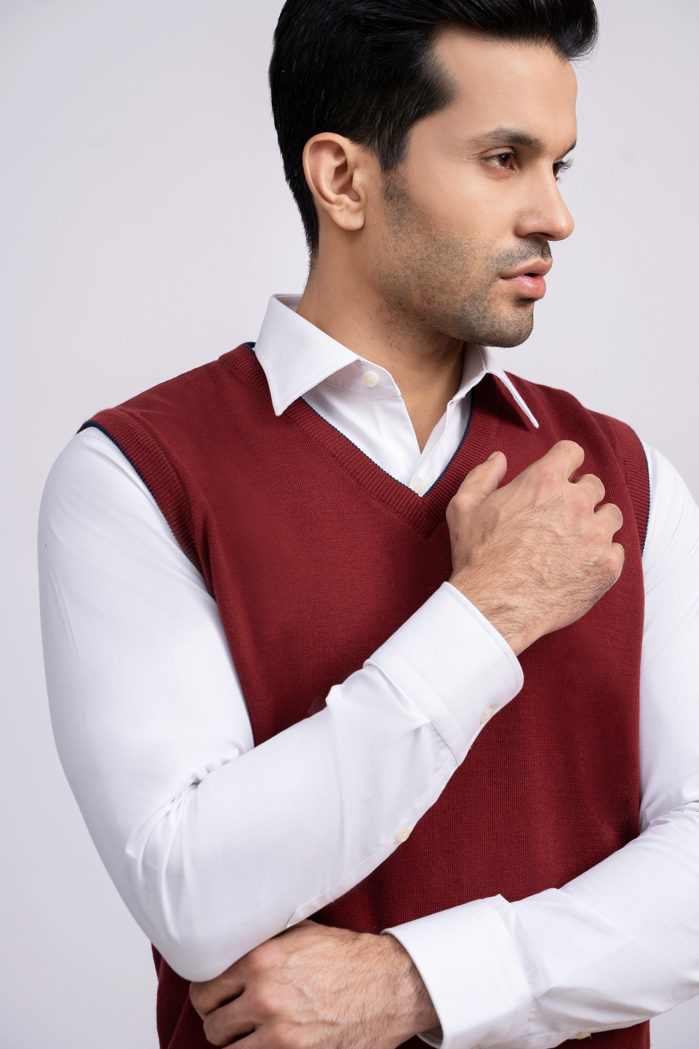 SWEATER V NECK S/L MAROON at Charcoal Clothing