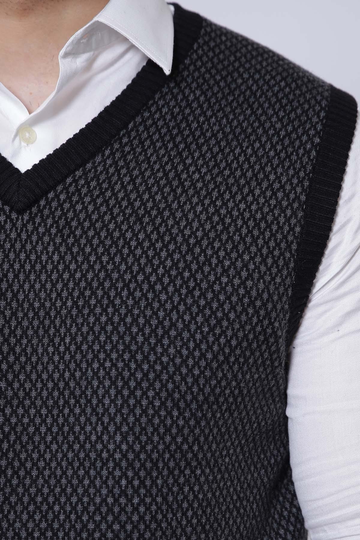 SWEATER V NECK SLEEVE LESS BLACK GREY at Charcoal Clothing
