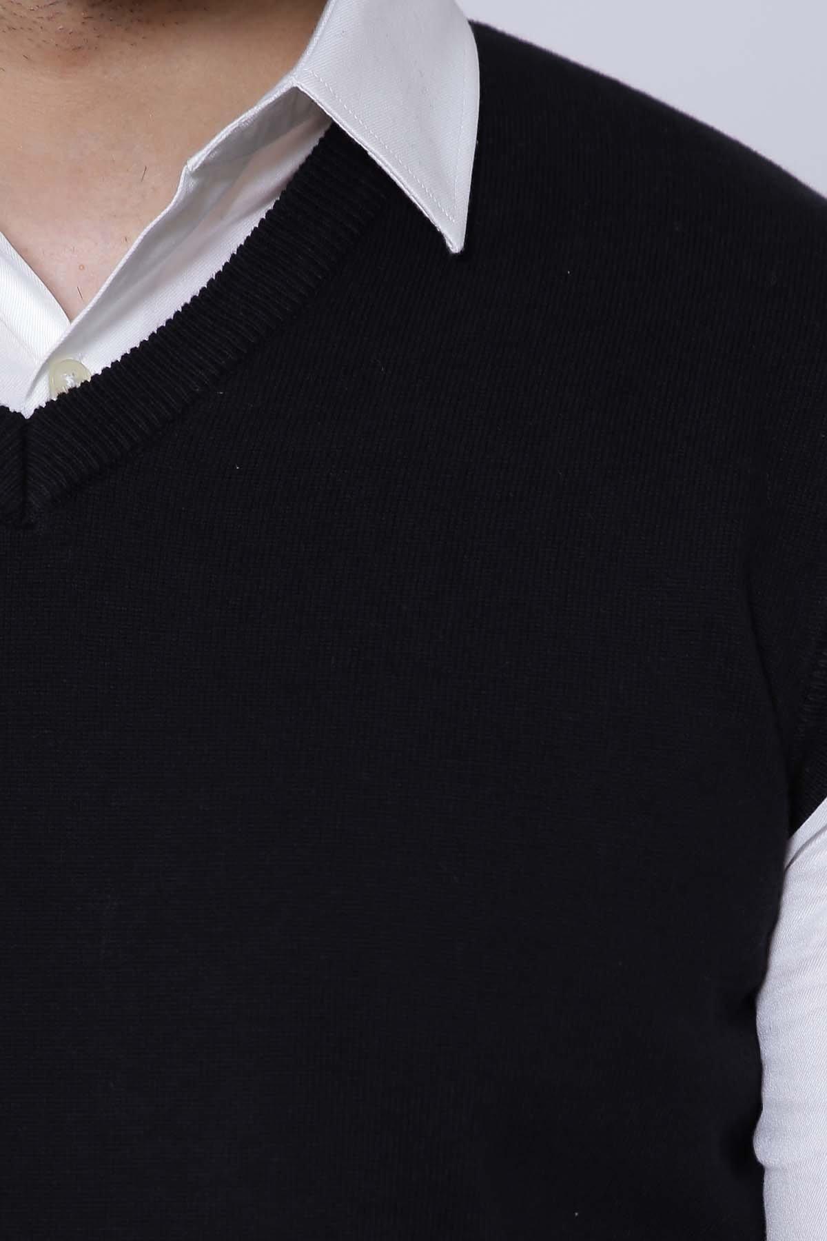 SWEATER V NECK SLEEVE LESS BLACK at Charcoal Clothing