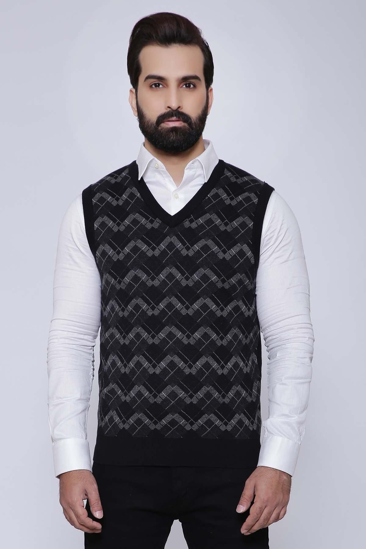 SWEATER V NECK SLEEVE LESS BLACK at Charcoal Clothing