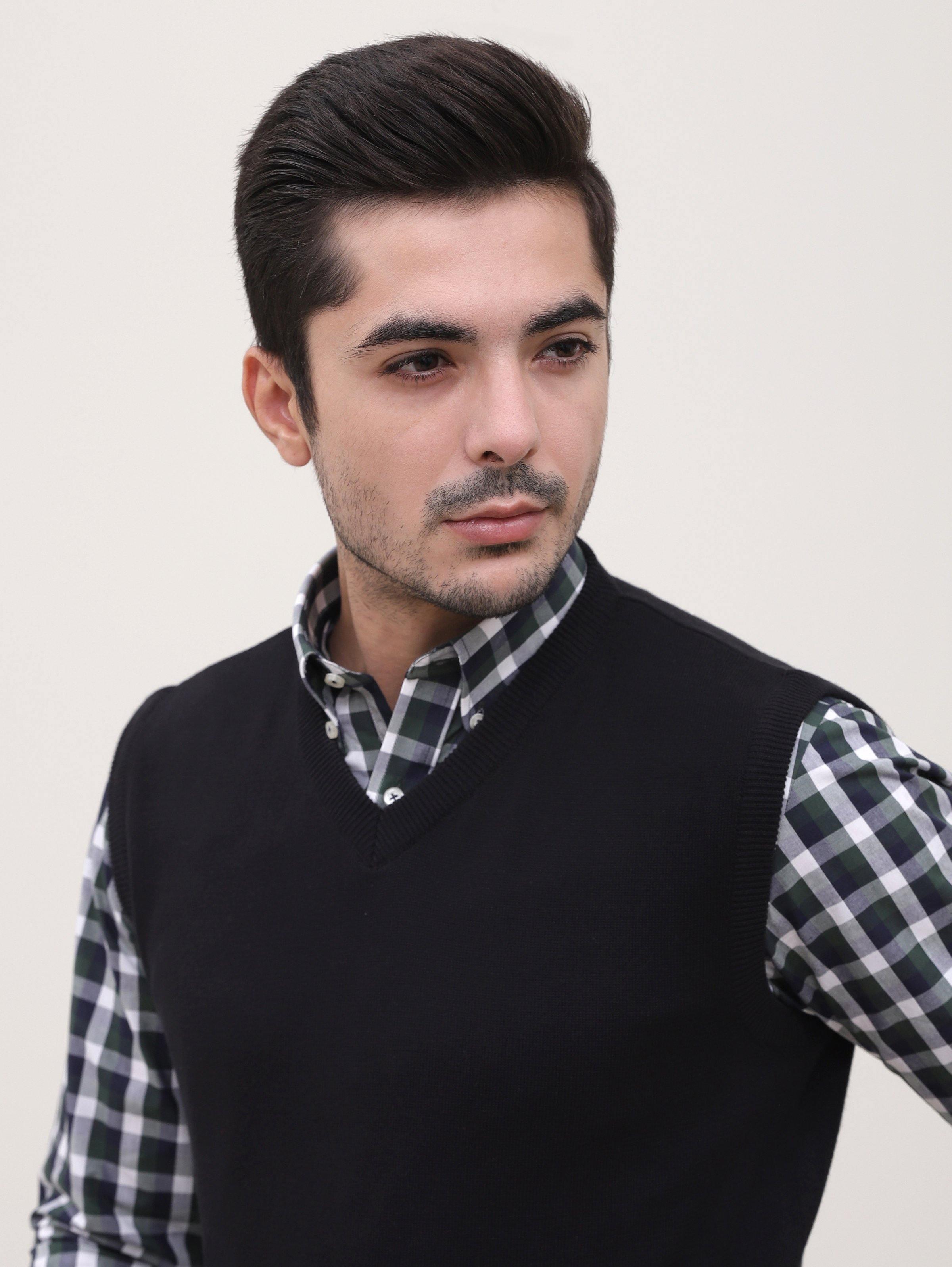 SWEATER V NECK SLEEVE LESS BLACK at Charcoal Clothing