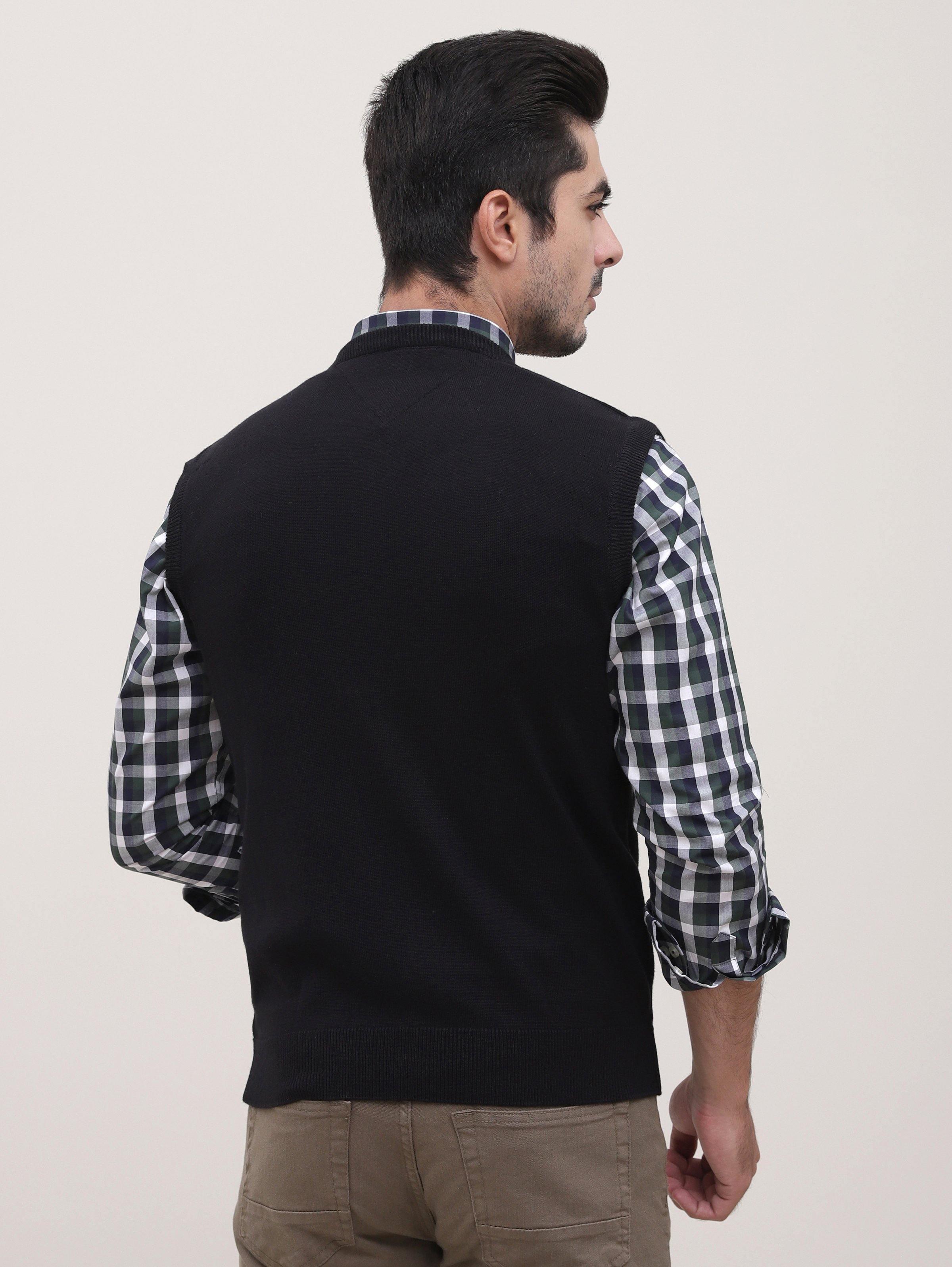 SWEATER V NECK SLEEVE LESS BLACK at Charcoal Clothing