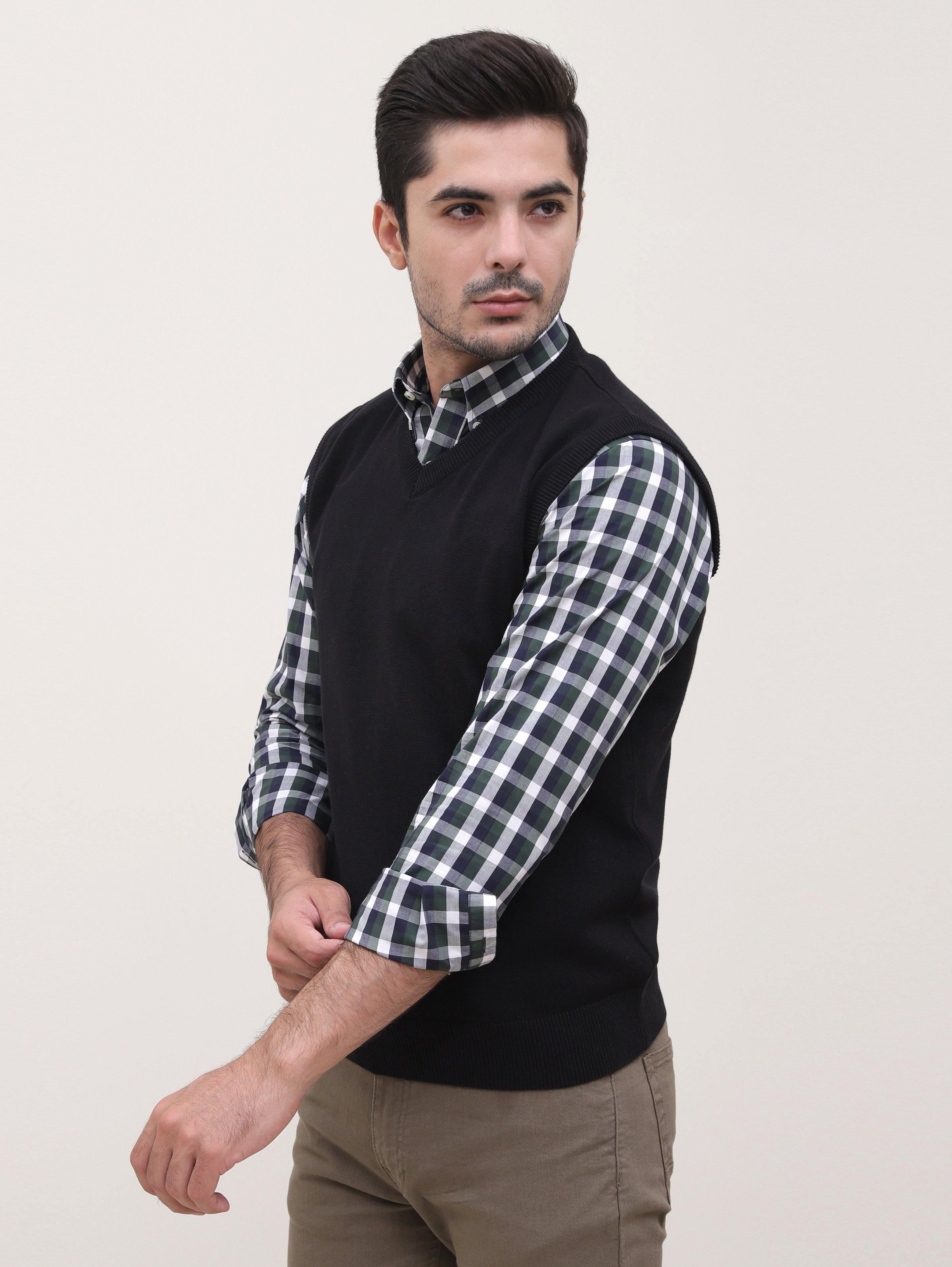 SWEATER V NECK SLEEVE LESS BLACK at Charcoal Clothing