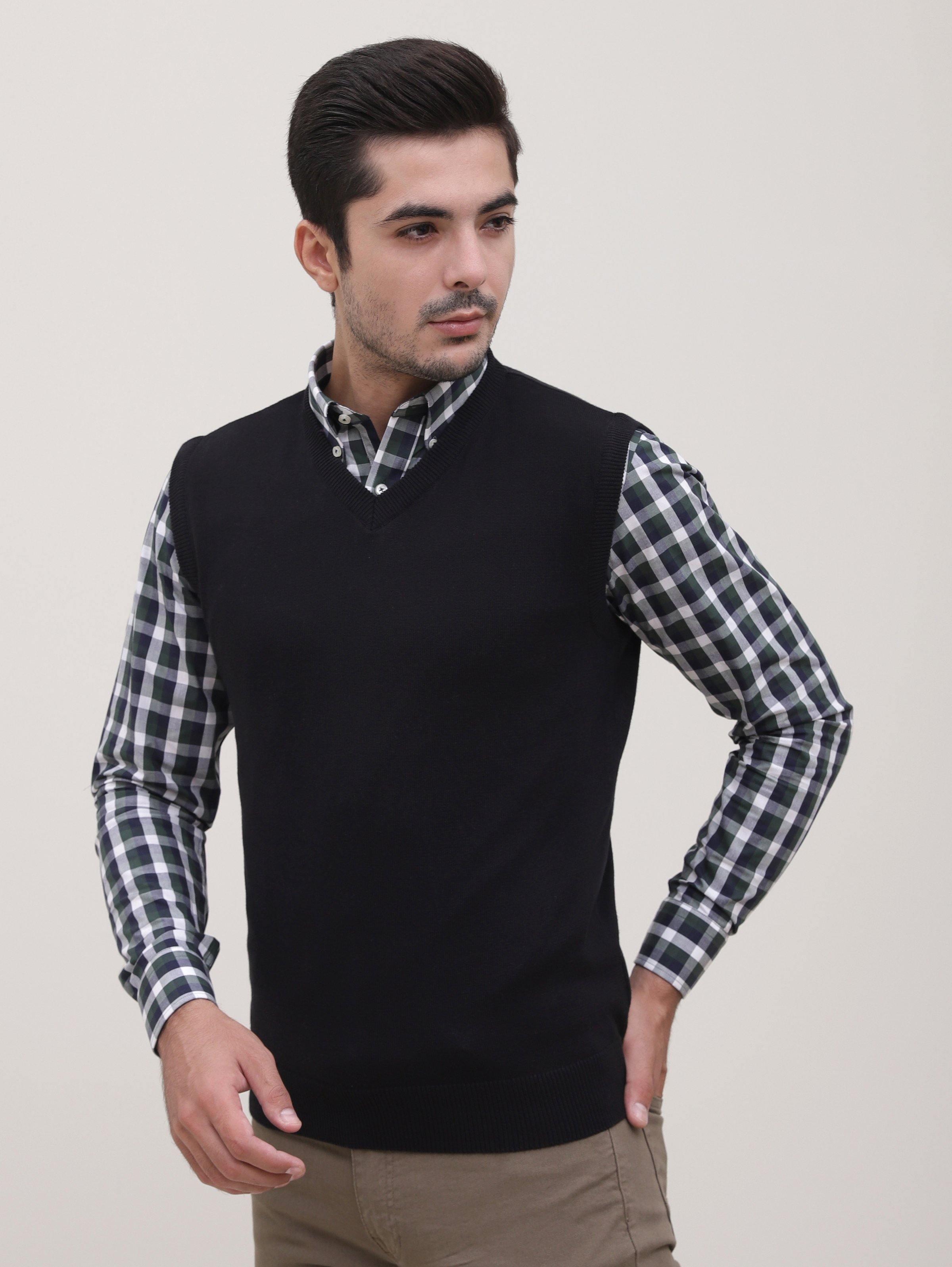SWEATER V NECK SLEEVE LESS BLACK at Charcoal Clothing