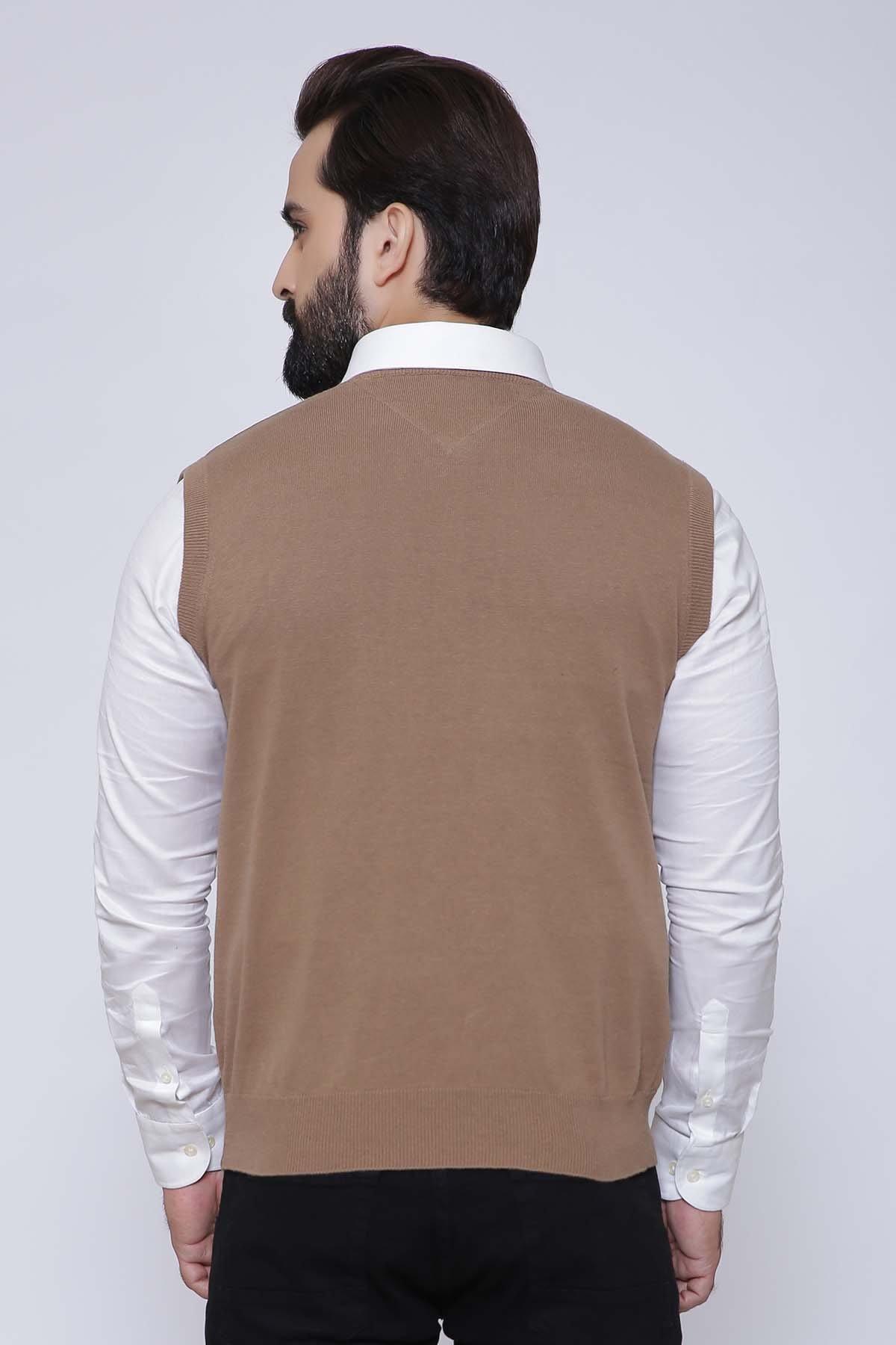 SWEATER V NECK SLEEVE LESS LIGHT BROWN at Charcoal Clothing
