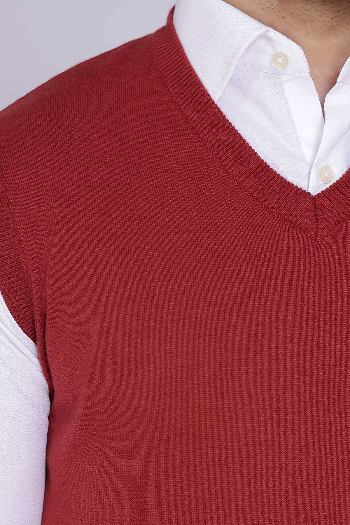 SWEATER V NECK SLEEVE LESS MAROON at Charcoal Clothing