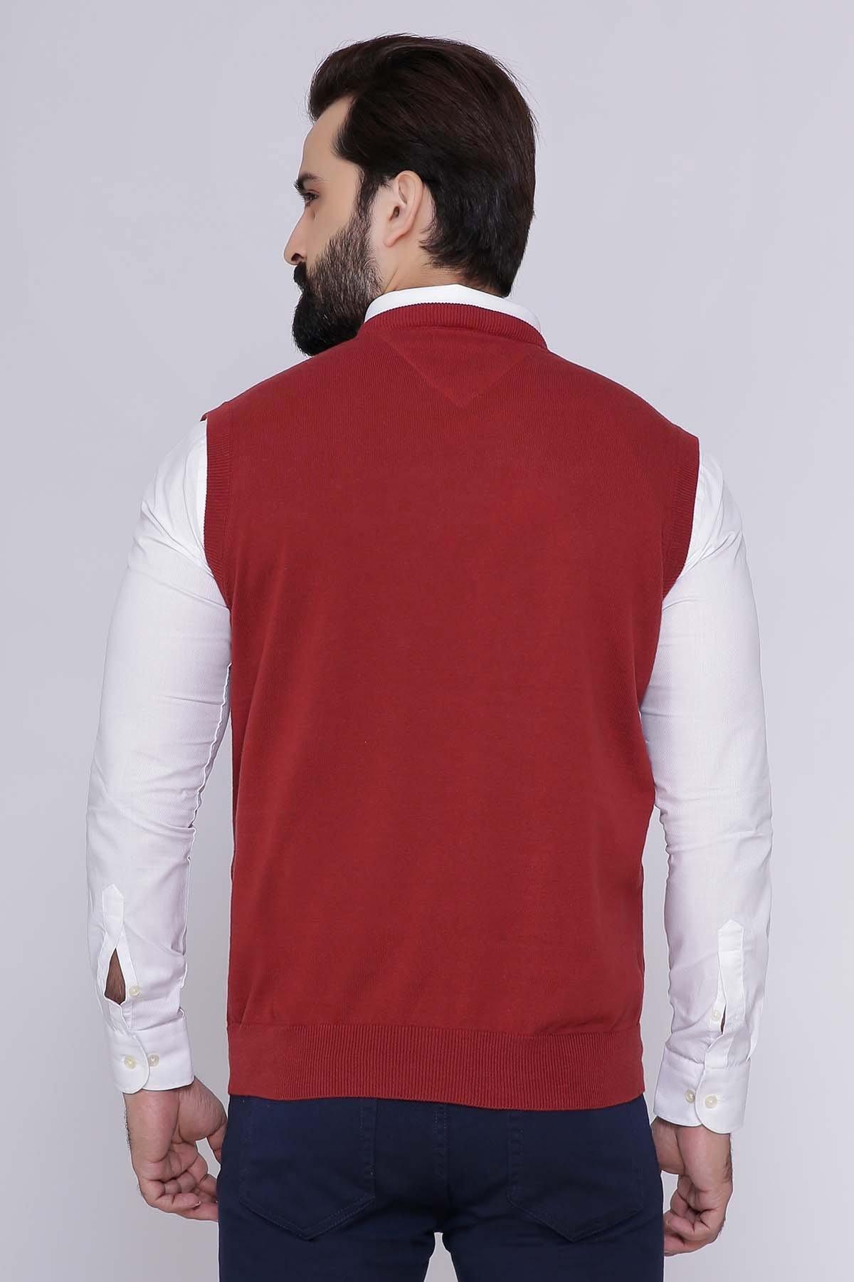 SWEATER V NECK SLEEVE LESS MAROON at Charcoal Clothing