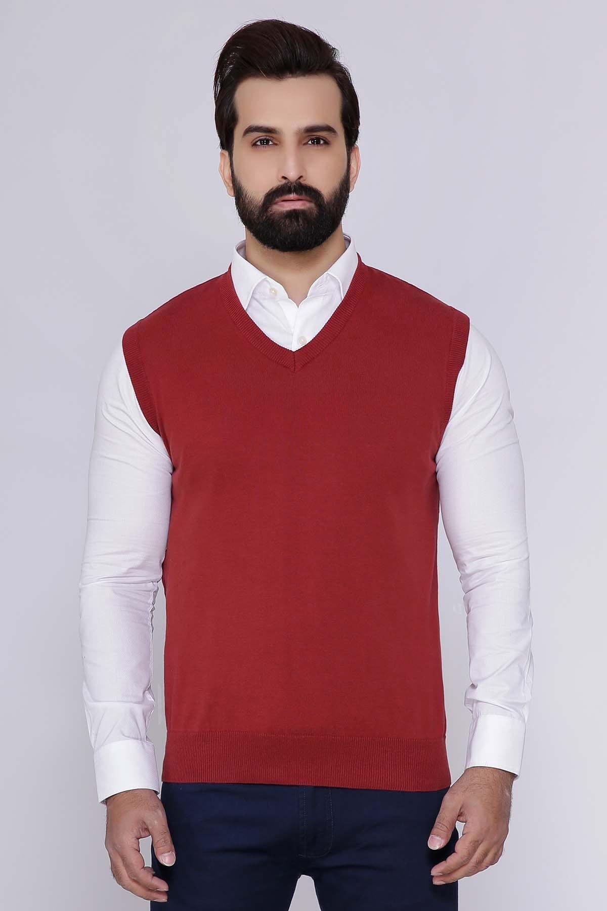 SWEATER V NECK SLEEVE LESS MAROON at Charcoal Clothing