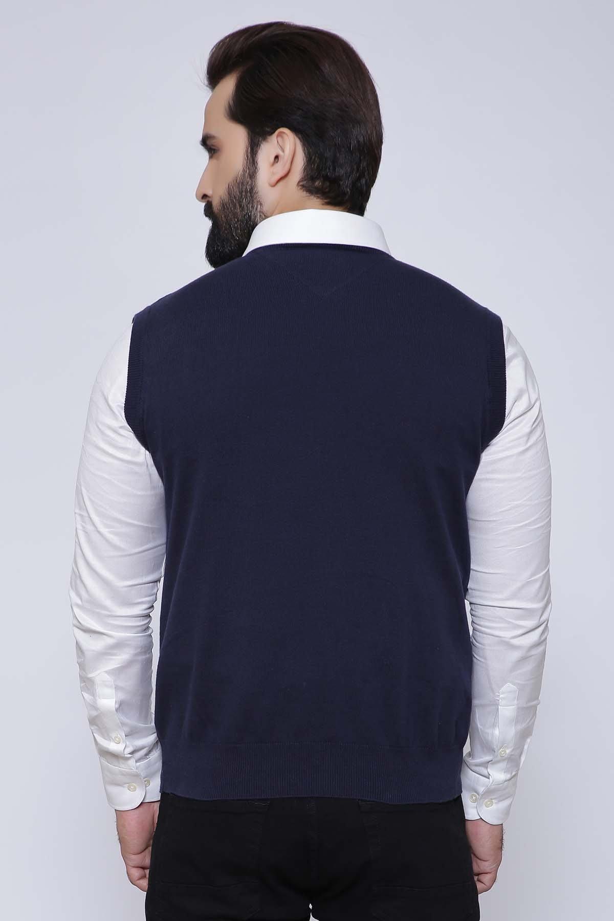 SWEATER V NECK SLEEVE LESS NAVY at Charcoal Clothing