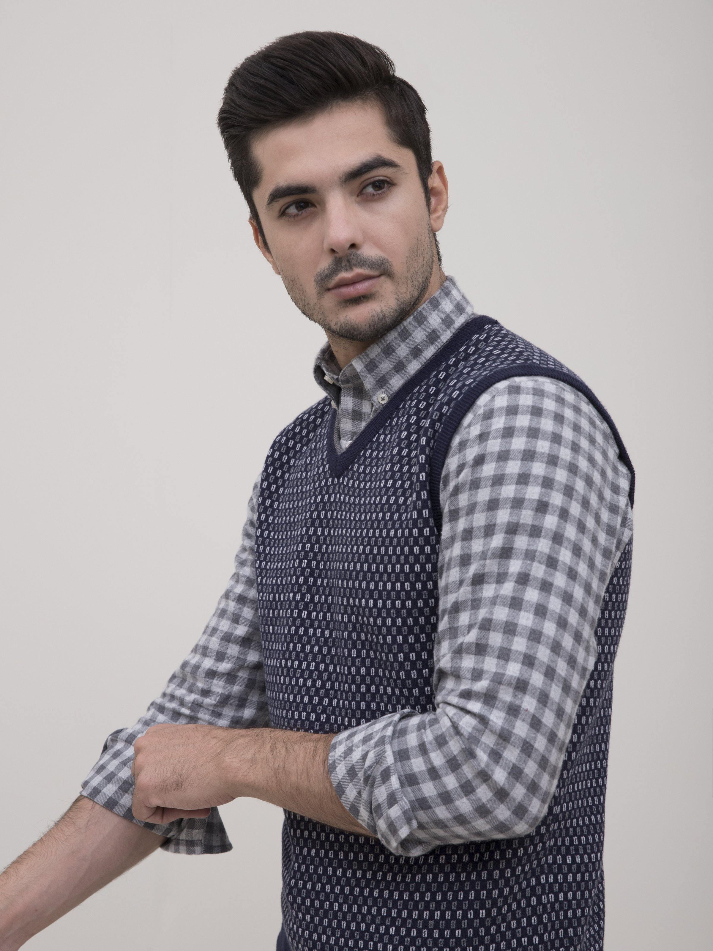 SWEATER V NECK SLEEVELEES NAVY at Charcoal Clothing