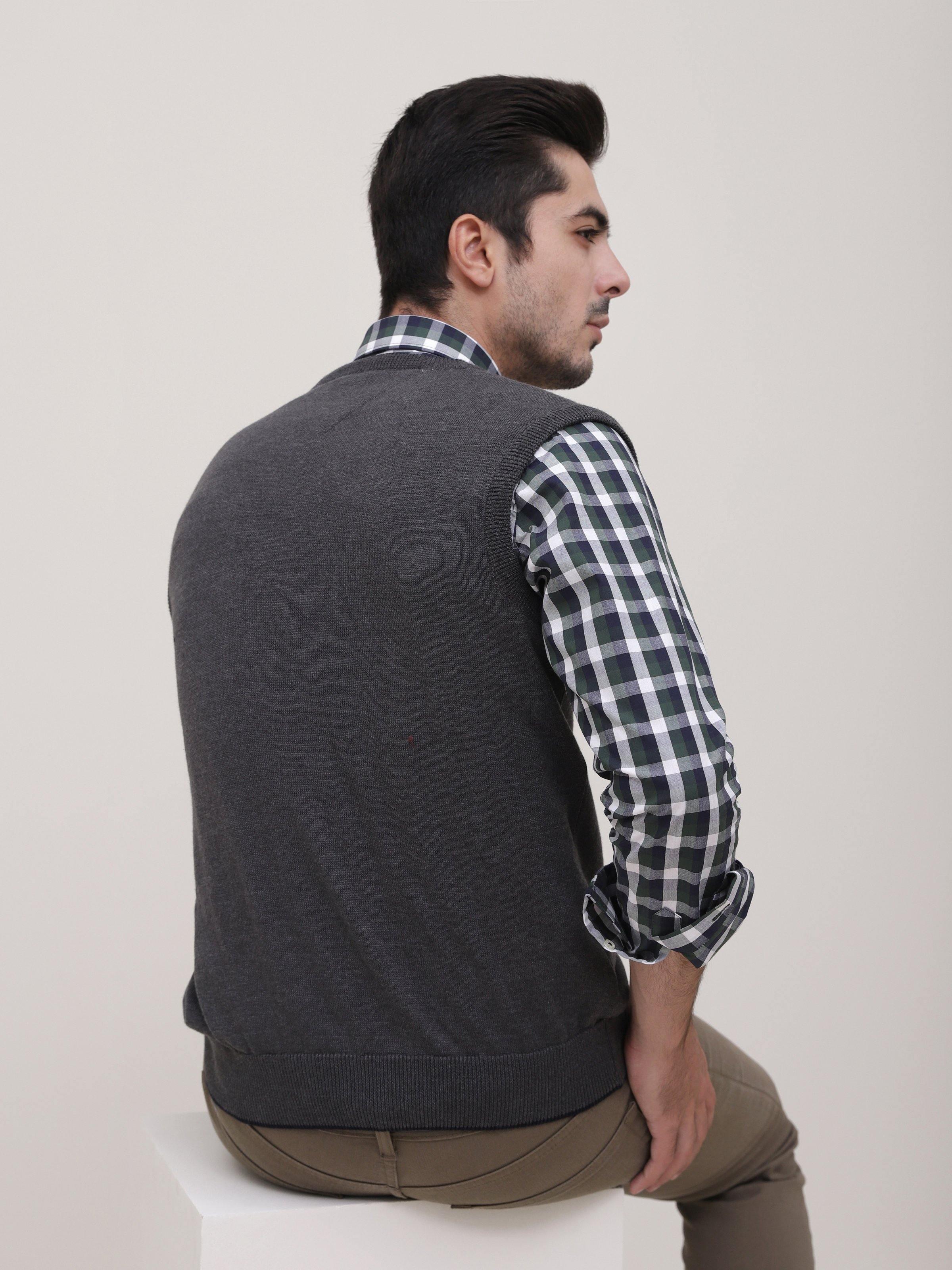 SWEATER V NECK SLEEVELESS CHARCOAL at Charcoal Clothing