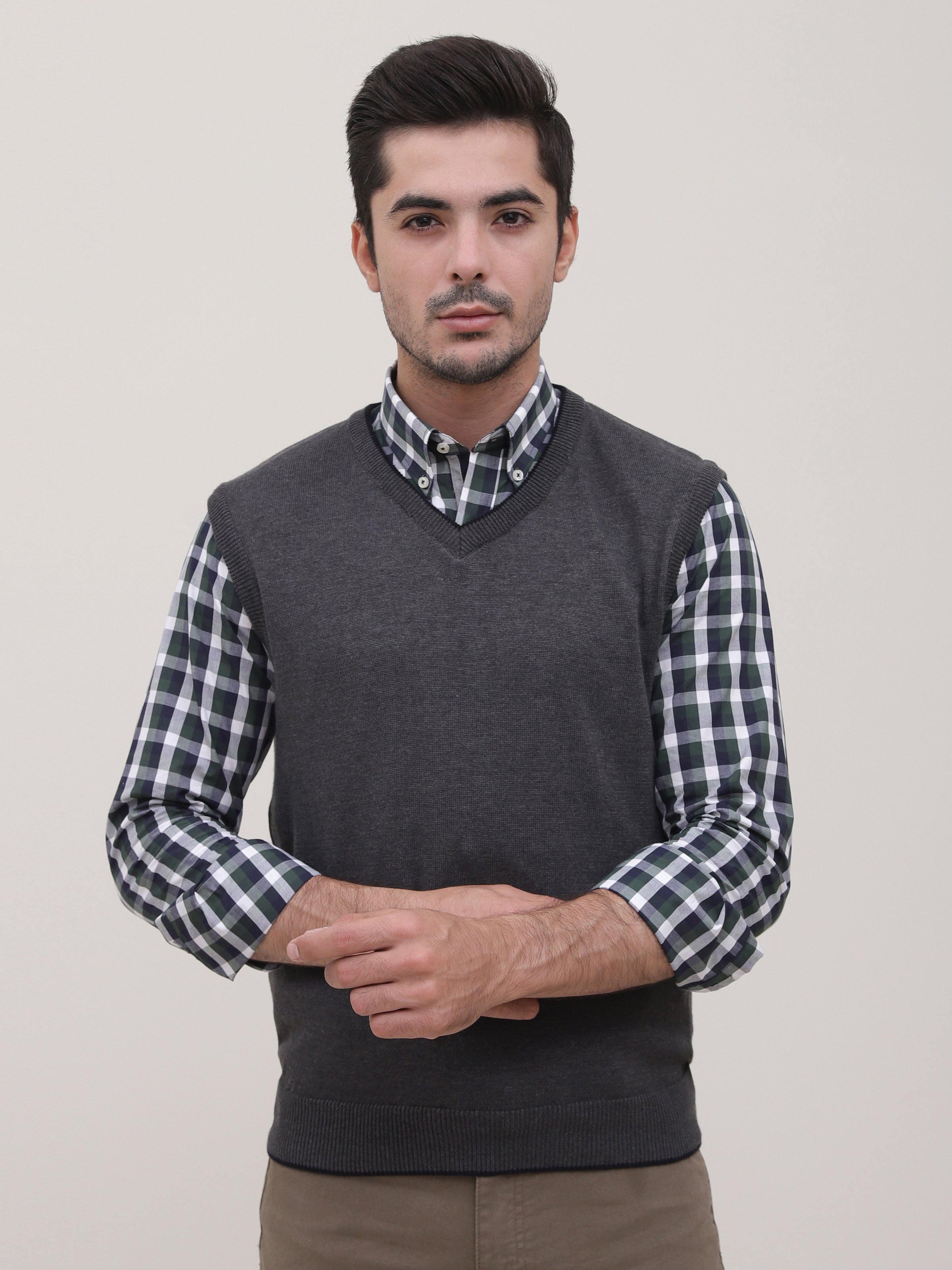 SWEATER V NECK SLEEVELESS CHARCOAL at Charcoal Clothing