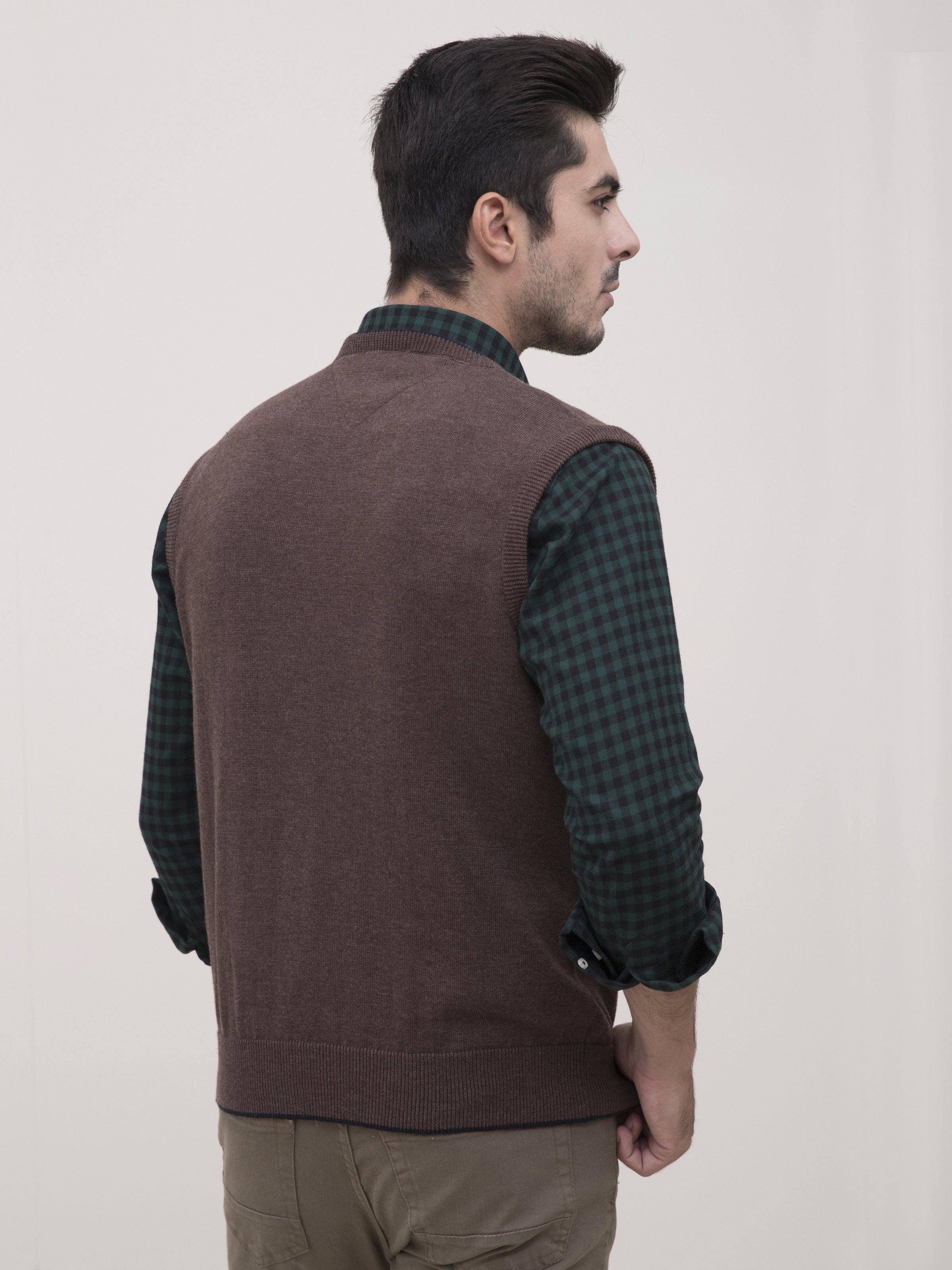SWEATER V NECK TIPPING BROWN at Charcoal Clothing
