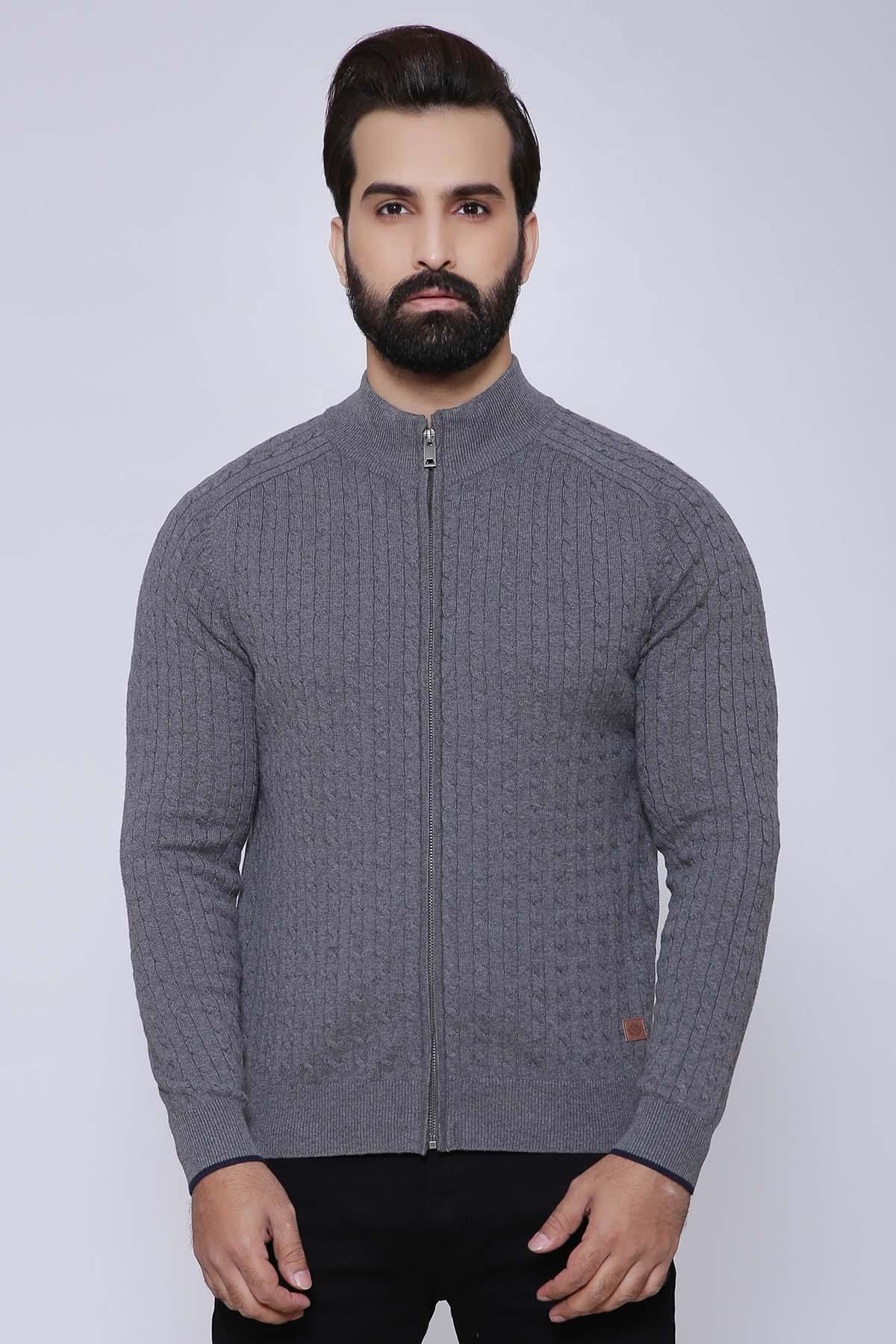 SWEATER ZIPPER FULL SLEEVE GREY at Charcoal Clothing