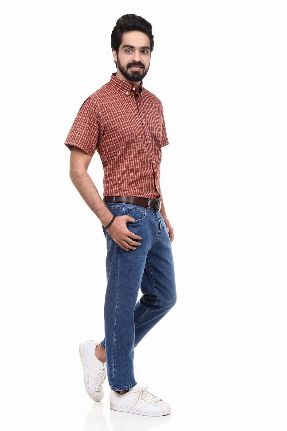 Semi Formal Shirt Half Sleeves Brown Coffee at Charcoal Clothing