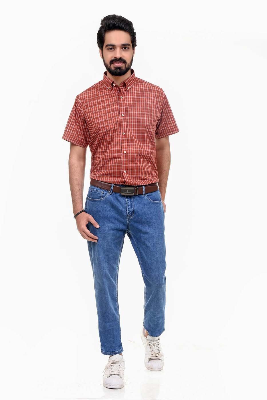 Semi Formal Shirt Half Sleeves Brown Coffee at Charcoal Clothing