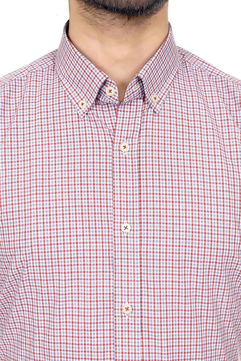 Semi Formal Shirt Half Sleeves Orange Blue Check at Charcoal Clothing