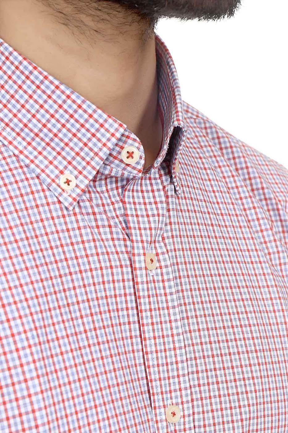Semi Formal Shirt Half Sleeves Orange Blue Check at Charcoal Clothing
