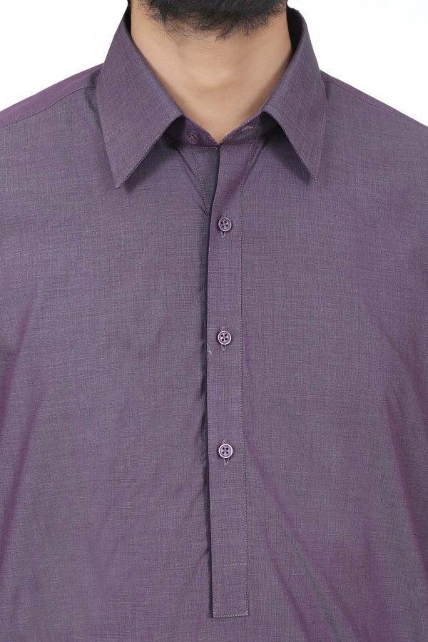 Purple shalwar kameez collar and front button placket