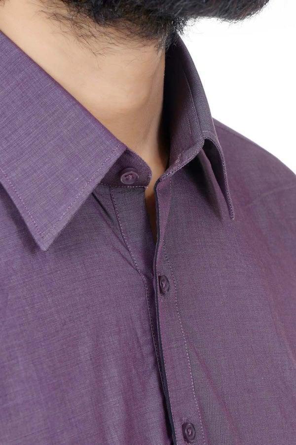 Purple shalwar kameez neckline with pointed collar and top buttons