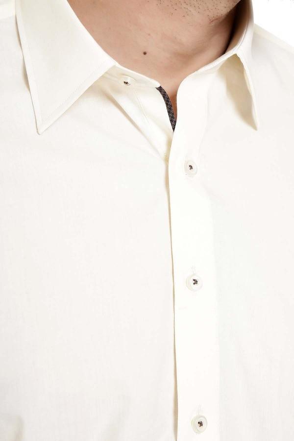 Cream kameez collar and button placket, long sleeve