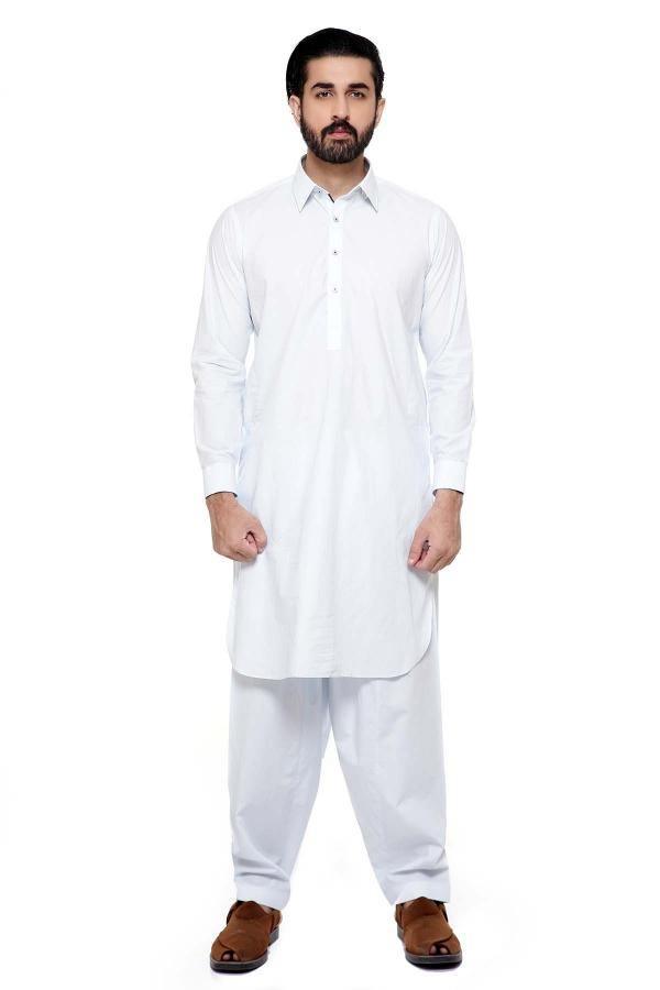 Shalwar Kameez with Collar Light Grey at Charcoal Clothing